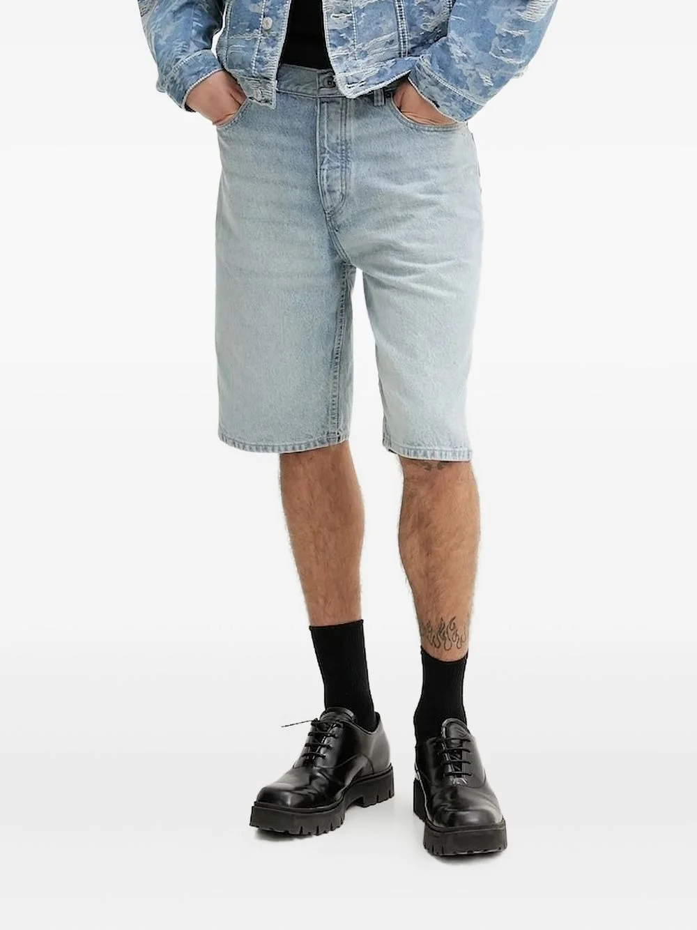 logo-patch denim shorts - 1