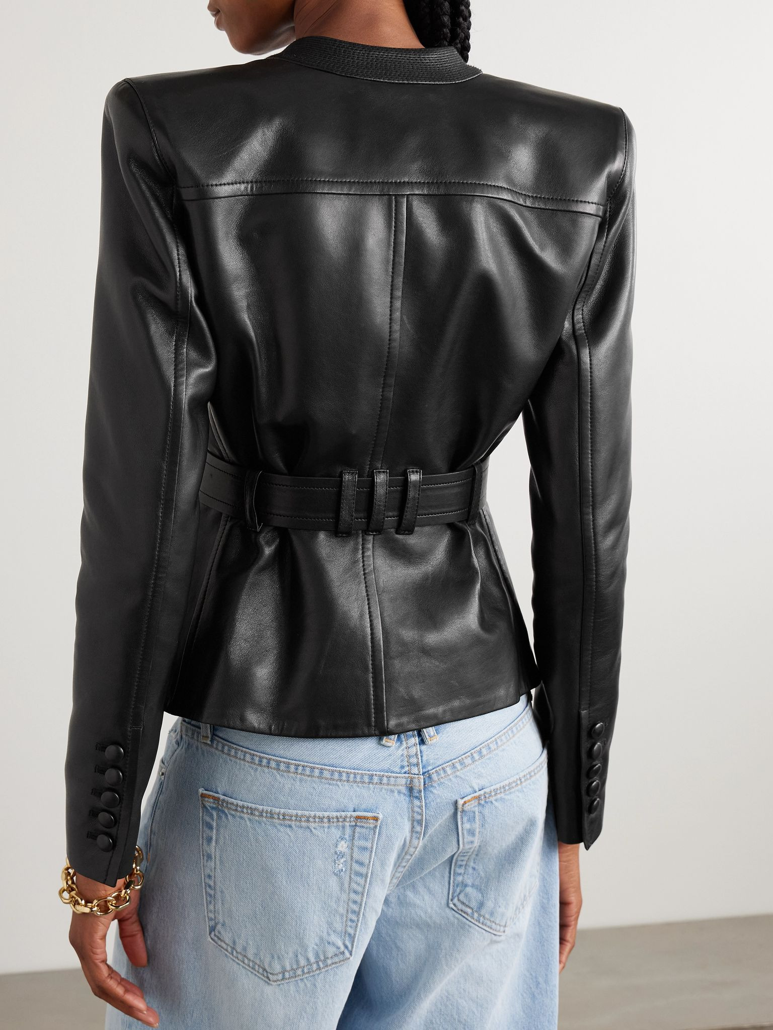 Belted leather blazer Black - 3