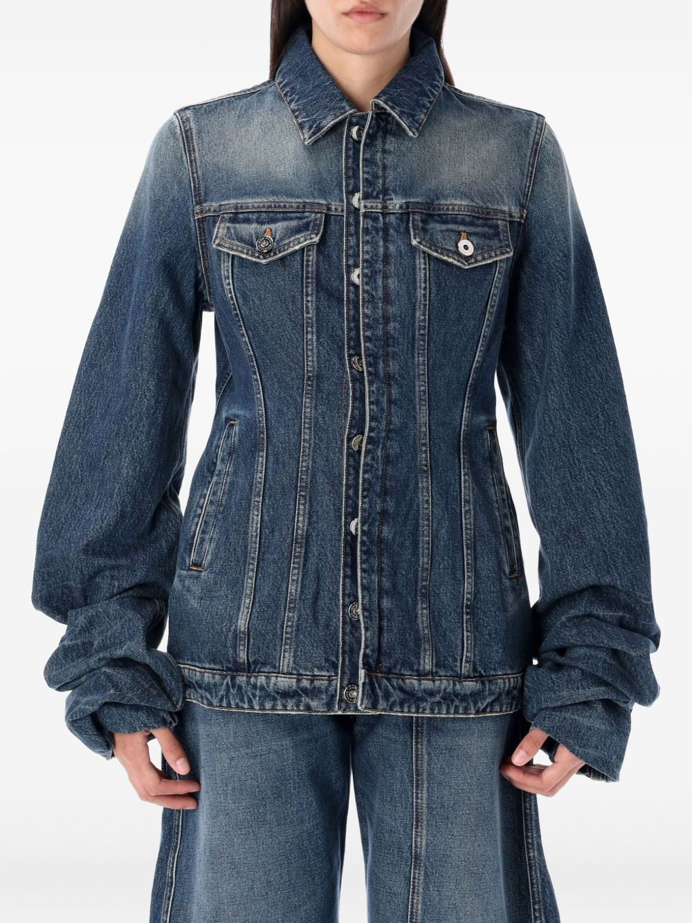balloon-sleeve denim jacket - 1