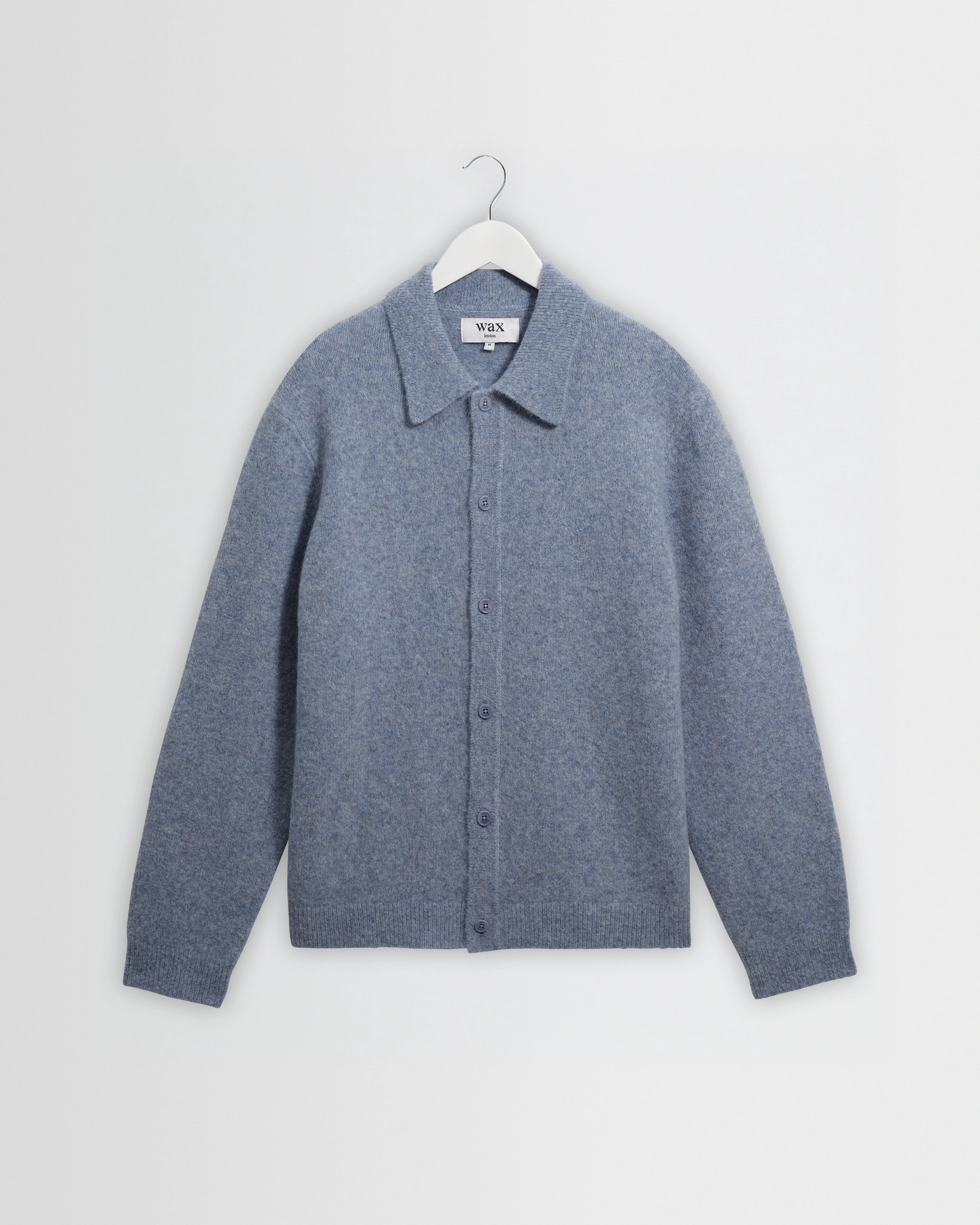 Tristan - Light Blue Fluffy Long-Sleeve Knitted Polo - 1
