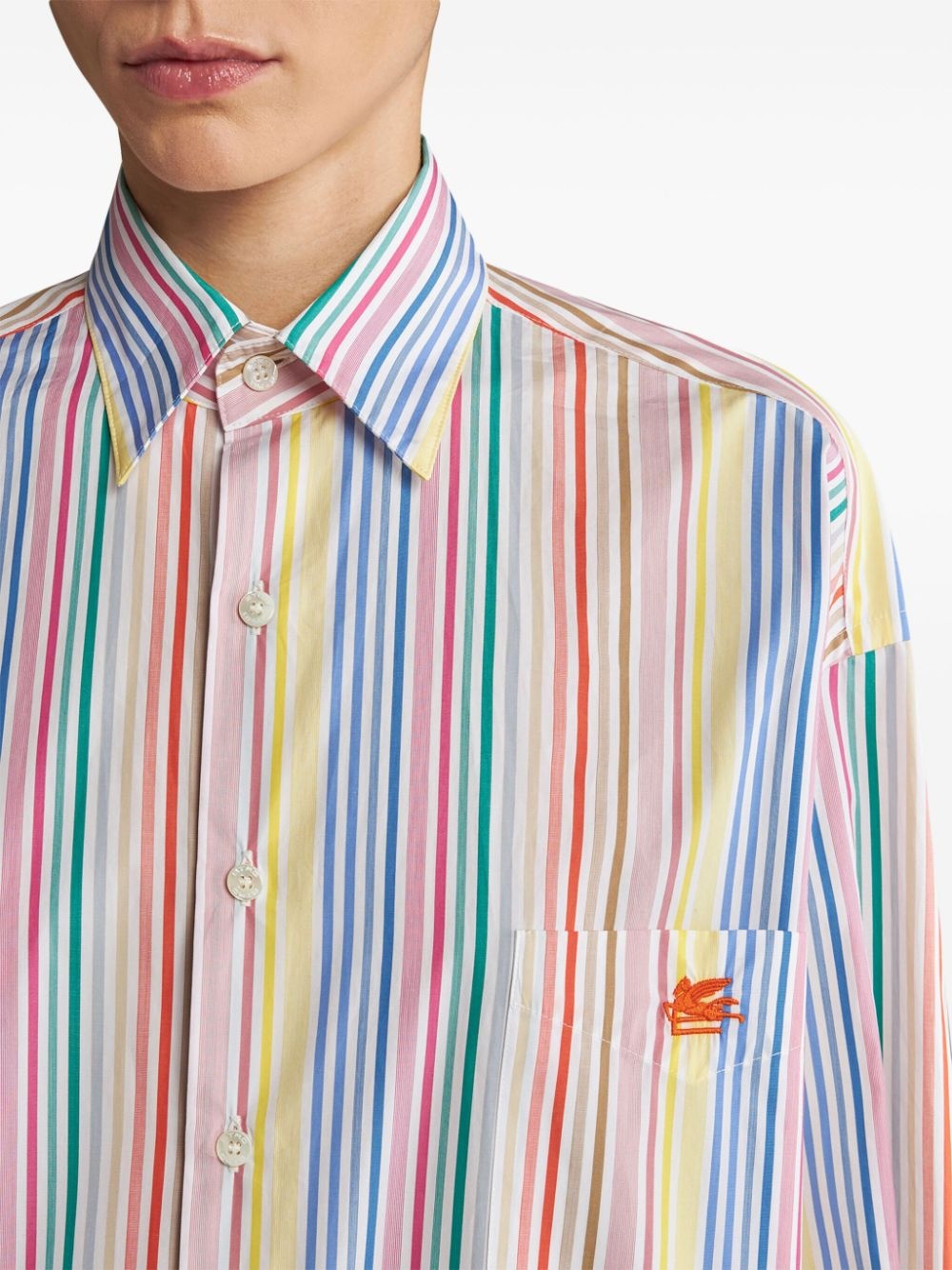 Pegaso-embroidery striped cotton shirt - 5