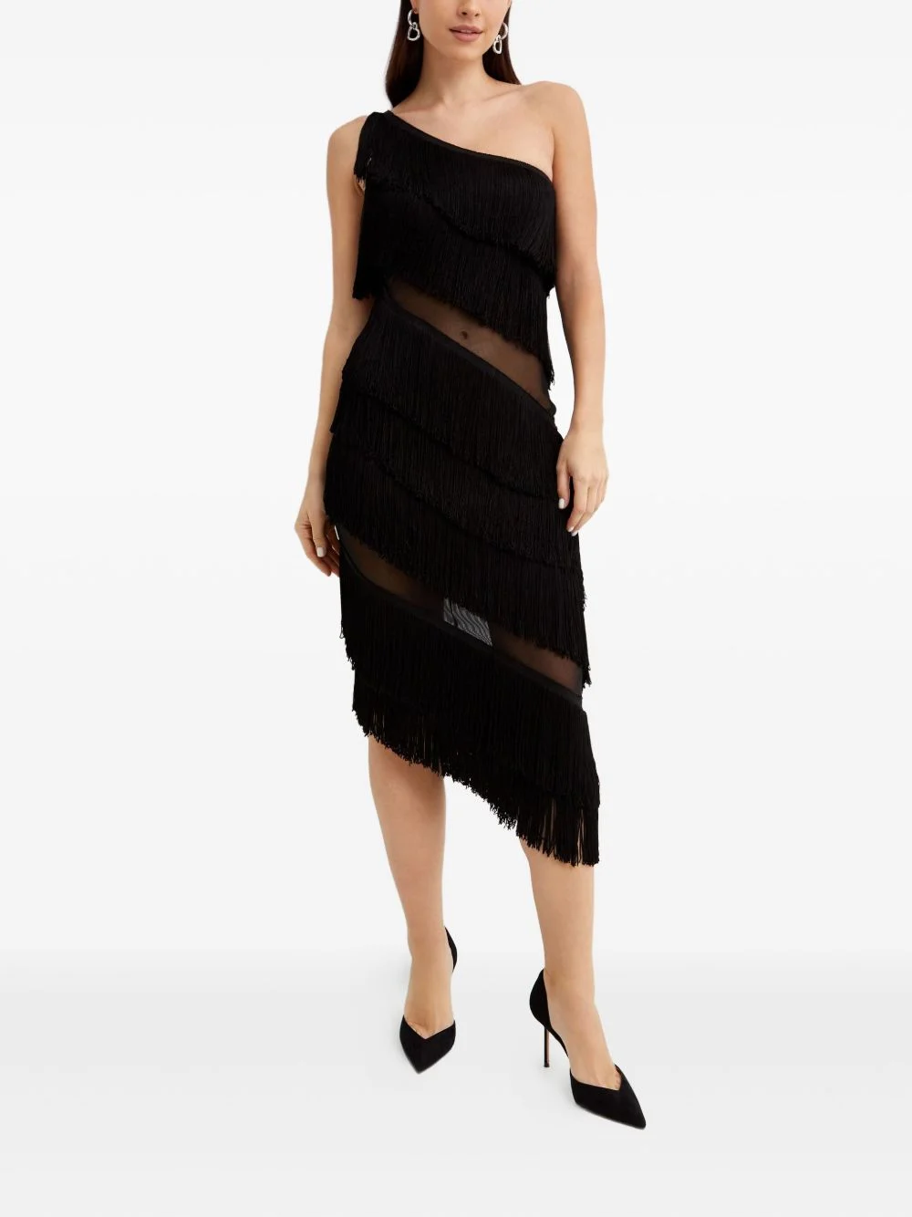 fringed asymmetric midi dress - 1