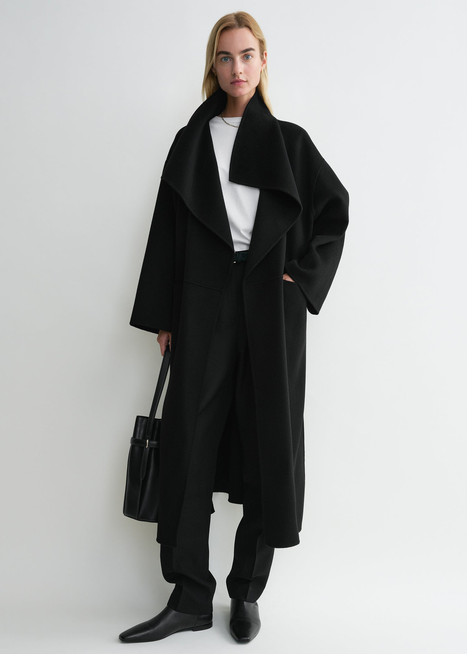 Signature wool cashmere coat black - 2