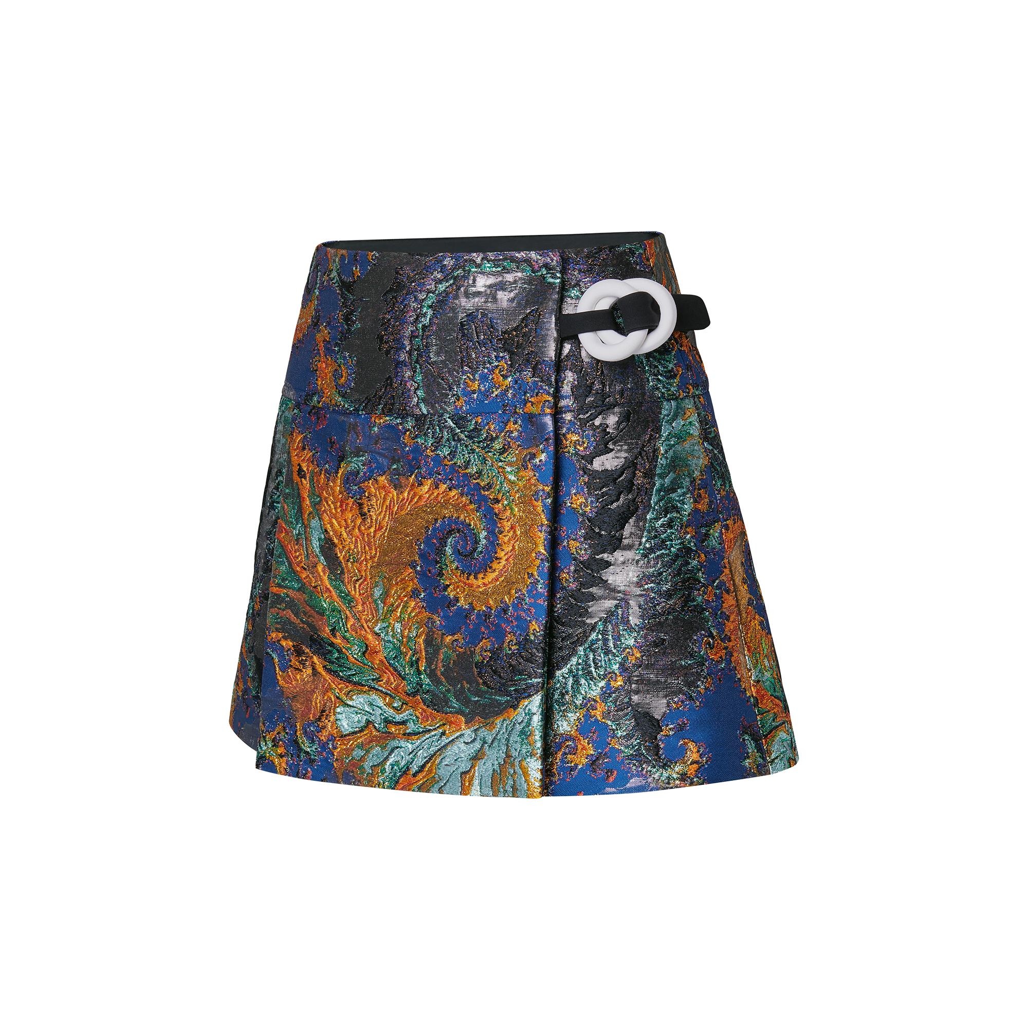 Double Ring Lurex Jacquard Mini Wrap Skirt - 2