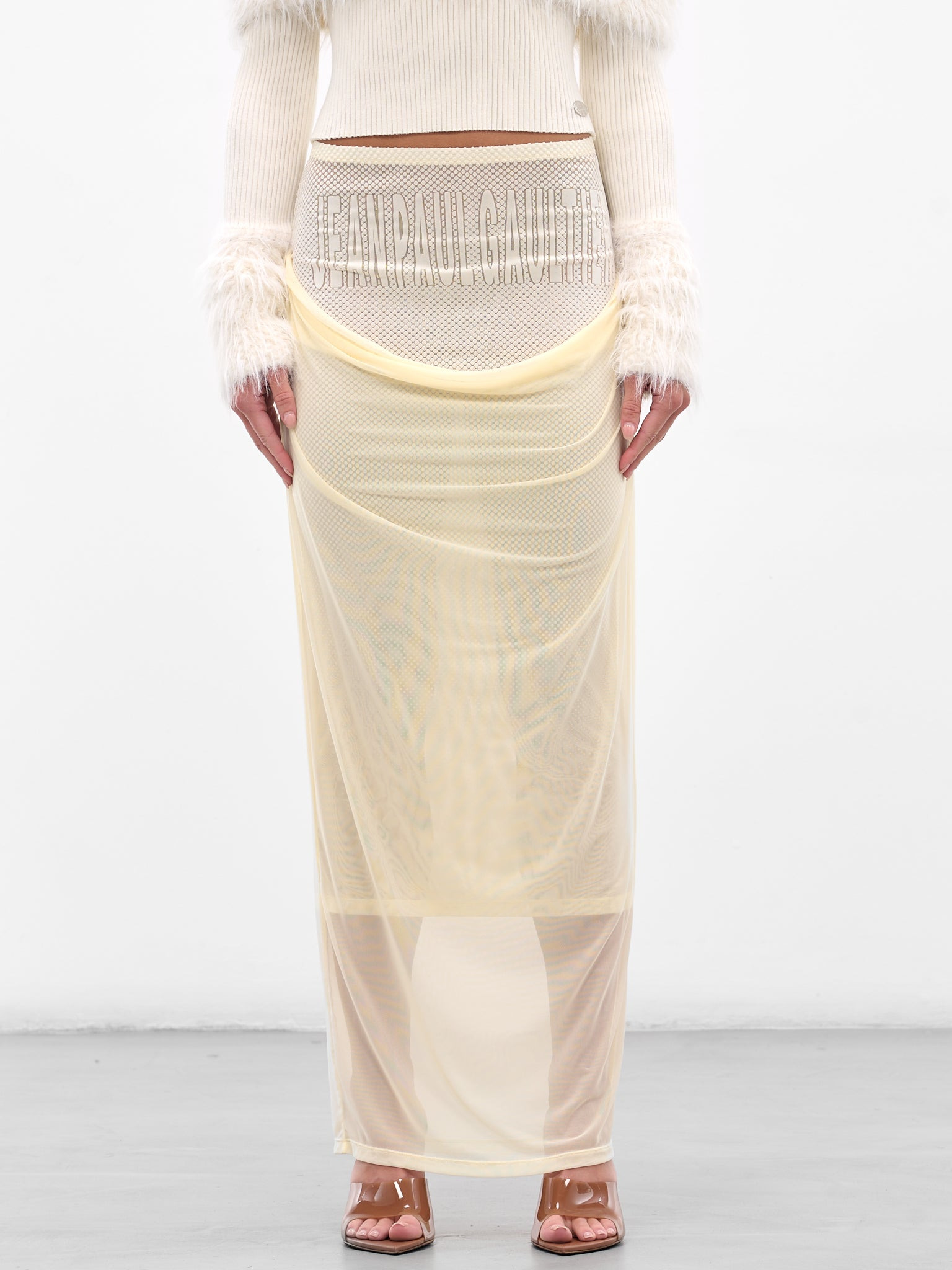 White Double Layer Flocked Skirt - 1