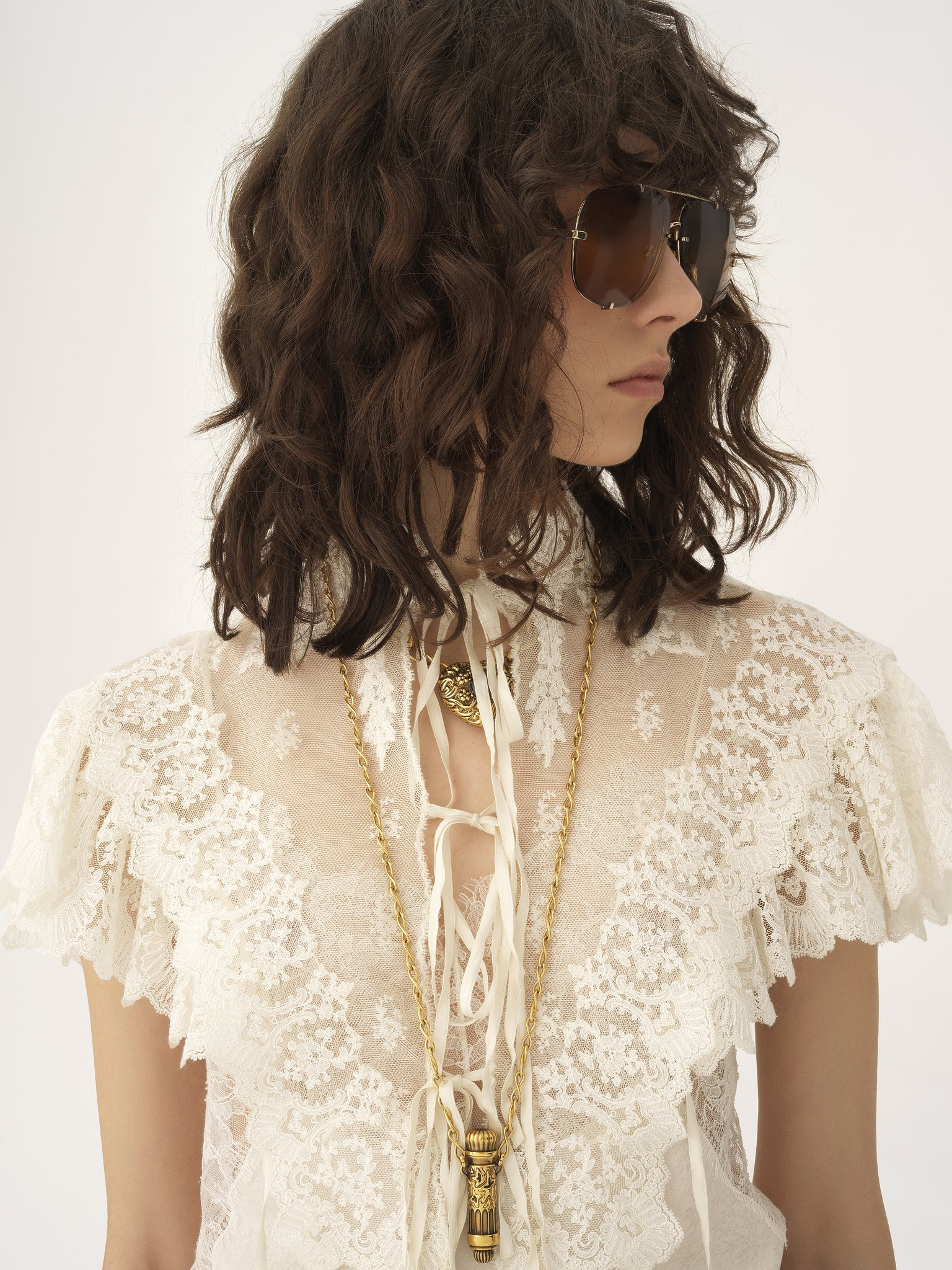 HIGH-NECK CROPPED TOP IN COTTON TULLE & LACE - 6