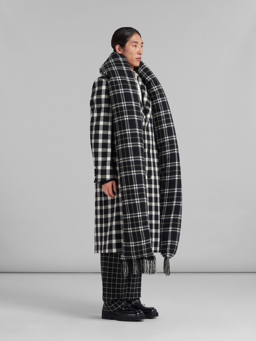 BLACK CHECKED WOOL COAT - 6