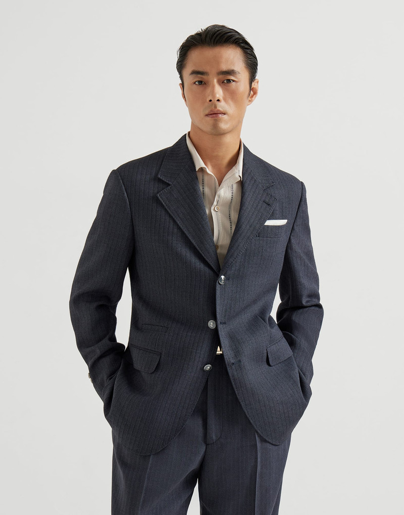 Virgin wool and paper fiber chevron Tailor blazer with metal buttons 2