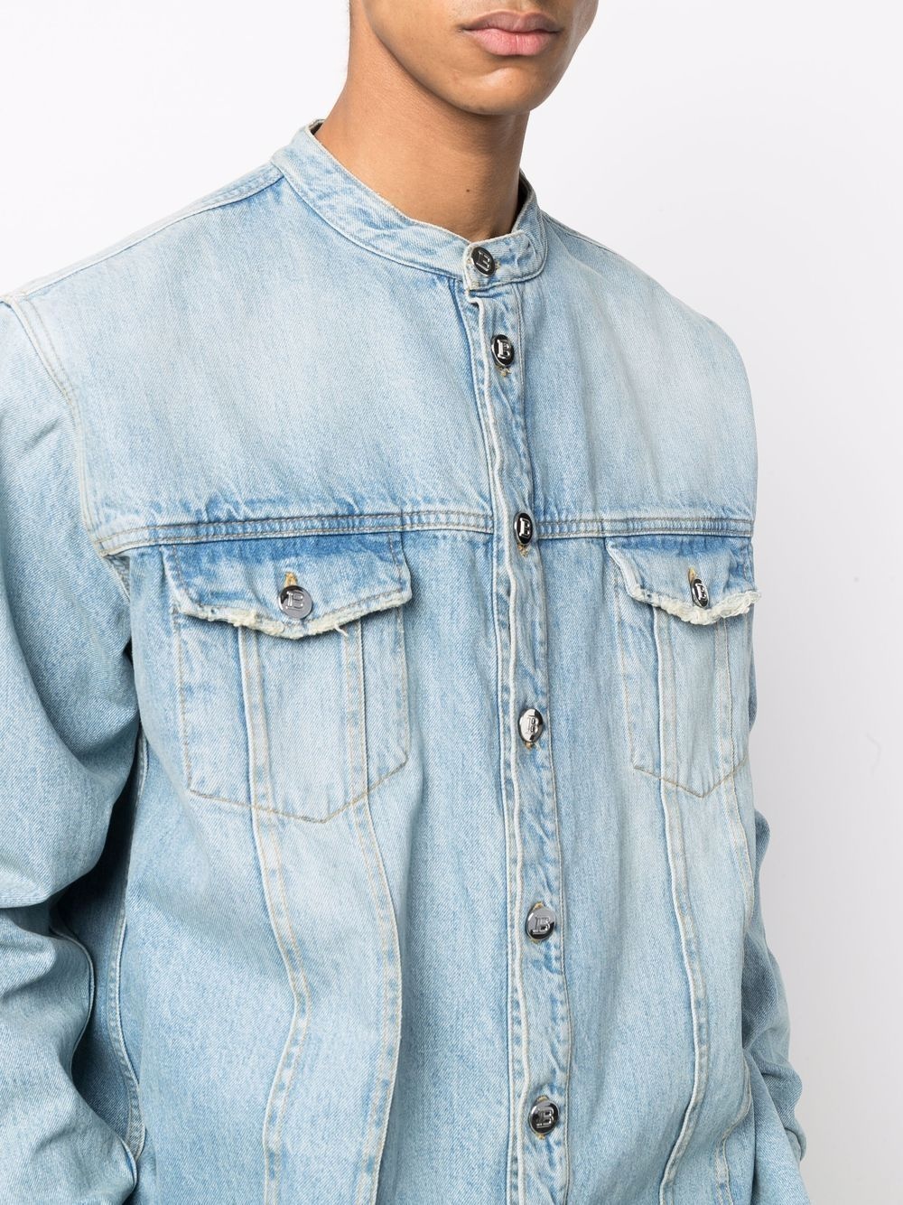 button-up acid-wash denim shirt - 5