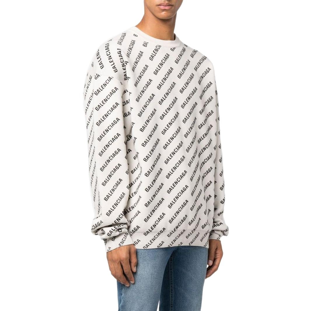 Balenciaga All Over Logo Crewneck Sweater 'White Black' 702952T32339054 - 4