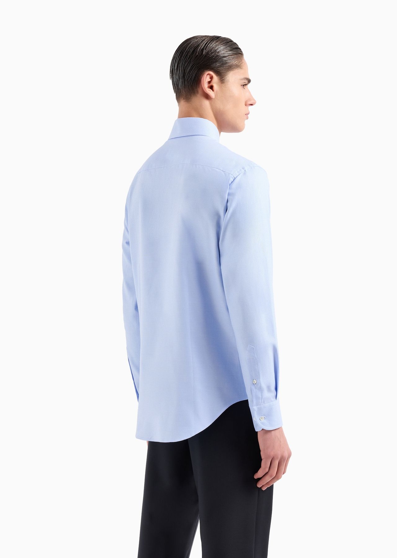 Textured cotton shirt with micro houndstooth motif - 3