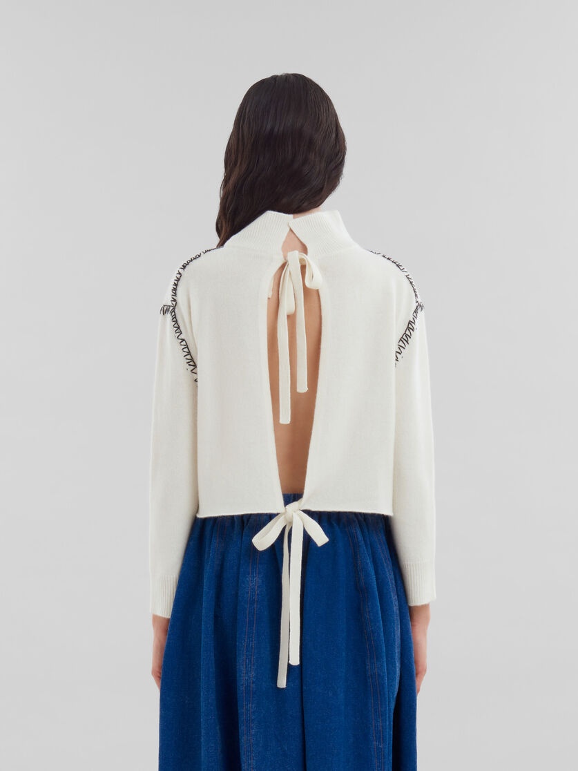 WHITE WOOL-CASHMERE WRAP JUMPER WITH MARNI MENDING - 3