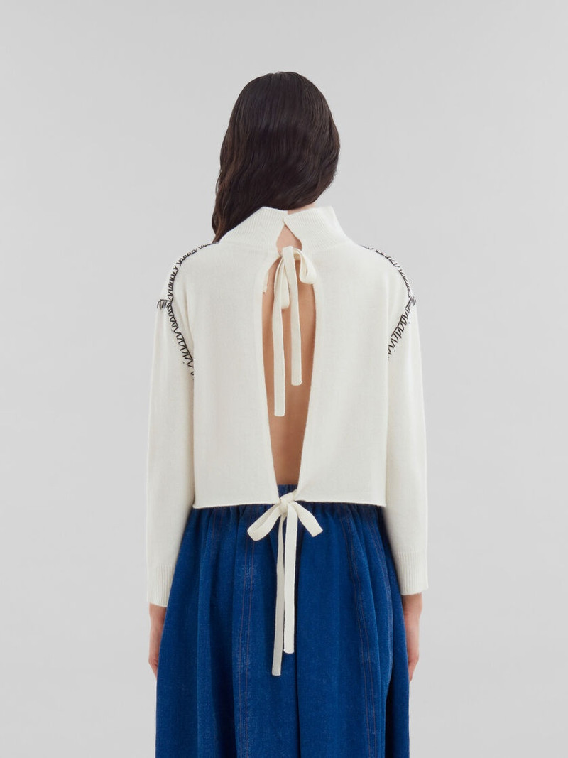 WHITE WOOL-CASHMERE WRAP JUMPER WITH MARNI MENDING 3