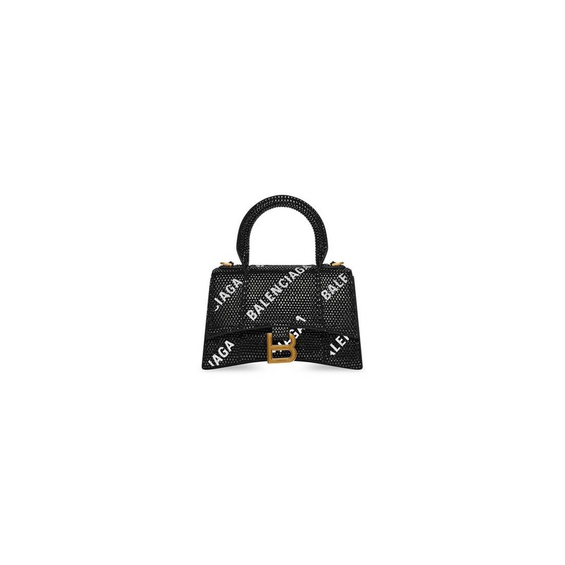 Women's Hourglass Xs Handbag With Chain And Allover Logo Rhinestones  in Black 1