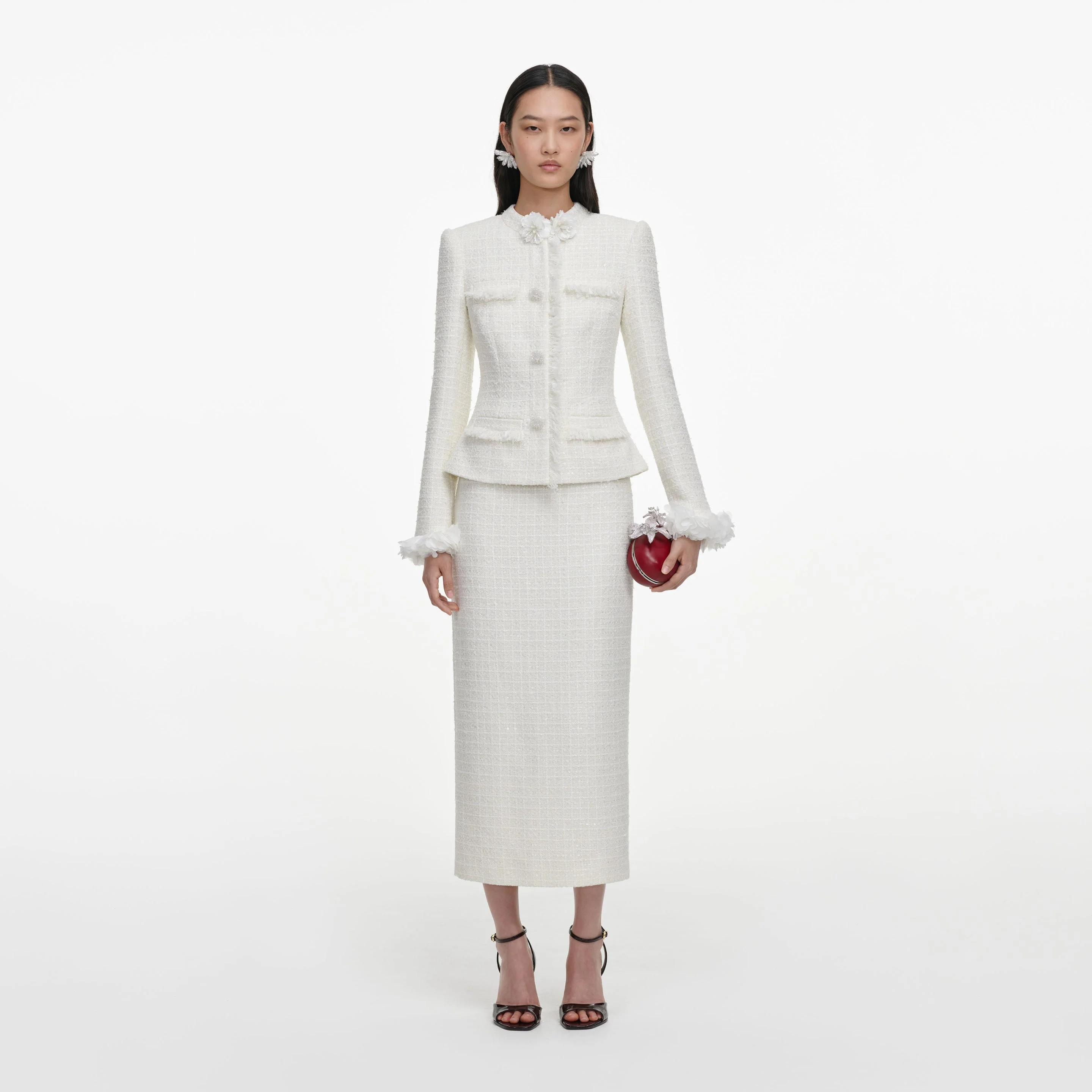 Cream Boucle Flower Midi Dress - 1