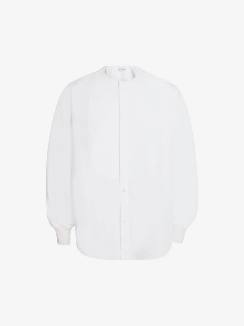 Collarless Tuxedo Poplin Shirt in White - 1