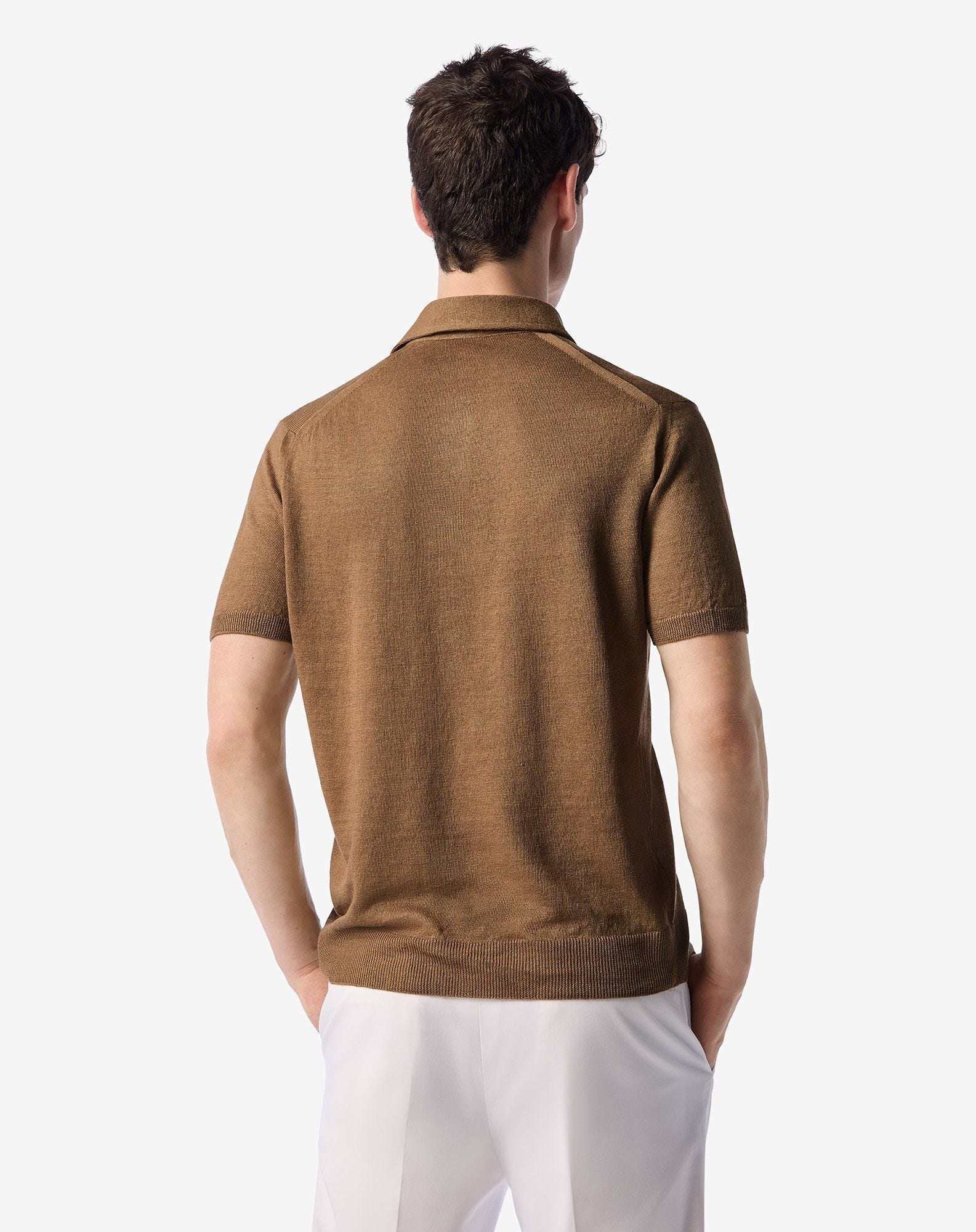 Hazelnut brown button-up linen polo shirt - 3