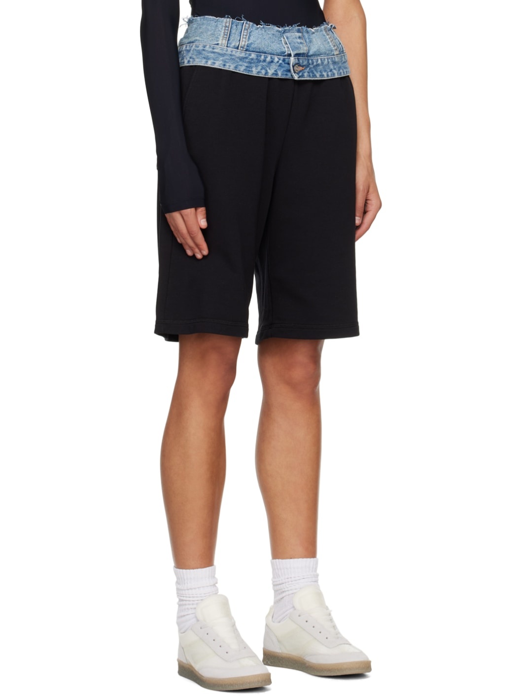 Black & Blue Paneled Shorts - 2