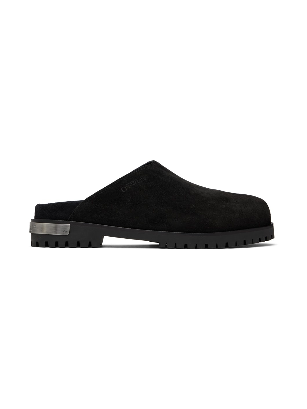 Black Metal Logo Suede Clogs - 1