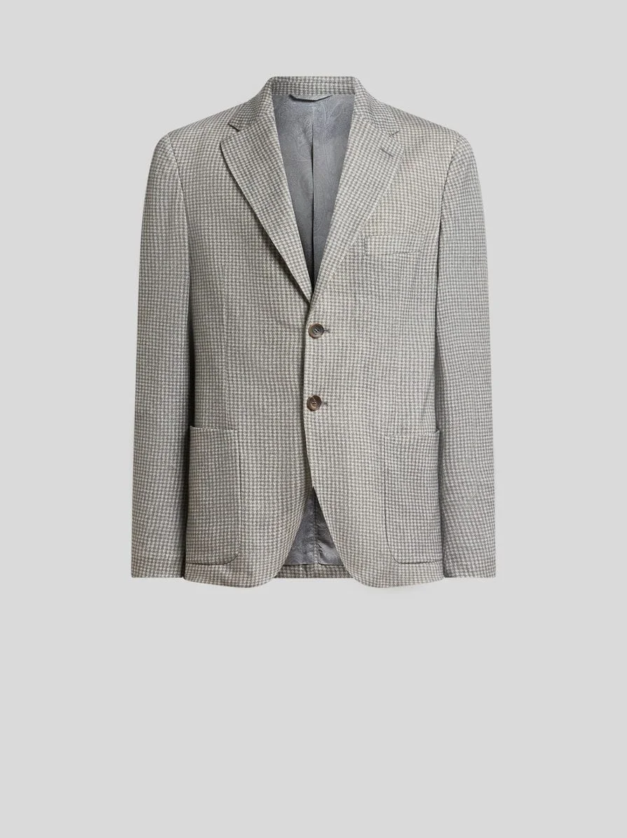 WOOL-BLEND JERSEY TRAVEL JACKET WITH HOUNDSTOOTH MOTIF - 1