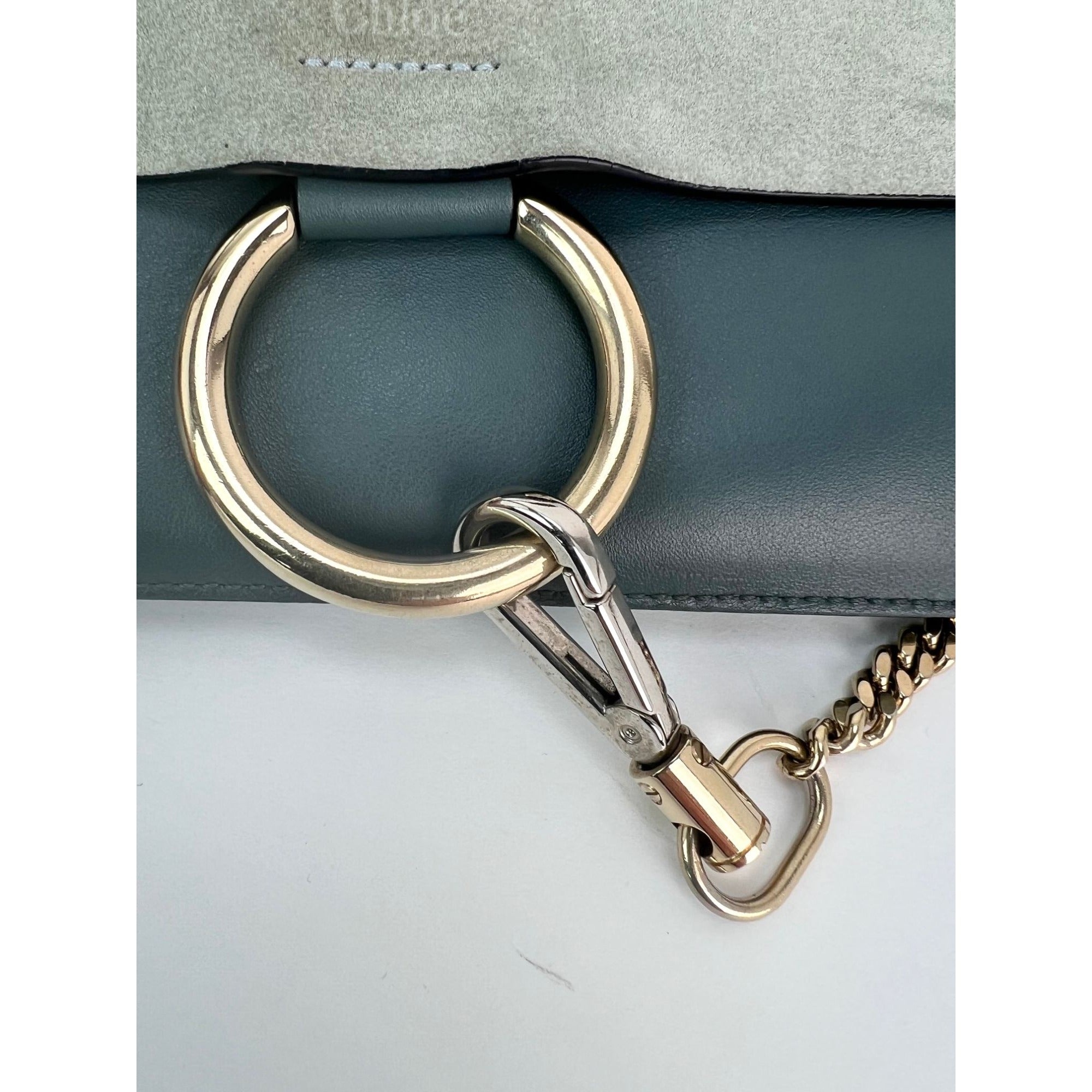 Chloe Faye Chain Suede Leather Gray Blue Crossbody Bag - 11