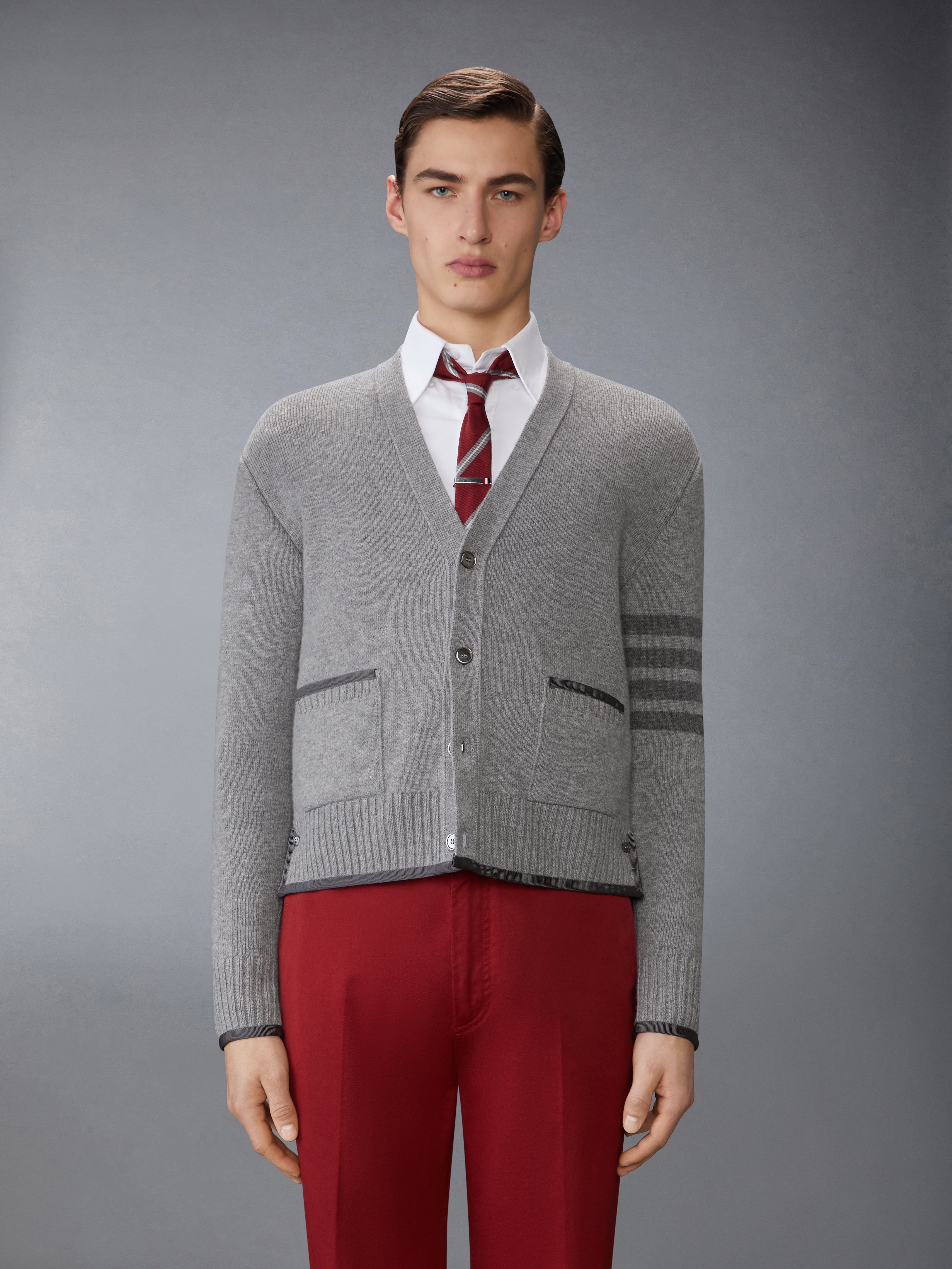 MILANO STITCH MERINO WOOL 4-BAR V NECK CARDIGAN - 2