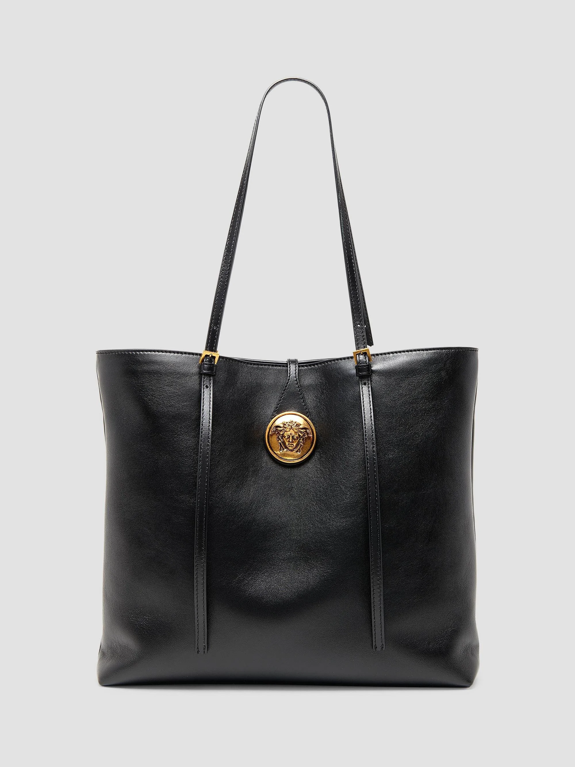 Women's Medusa Small Leather Tote Bag - Black Gold - 1