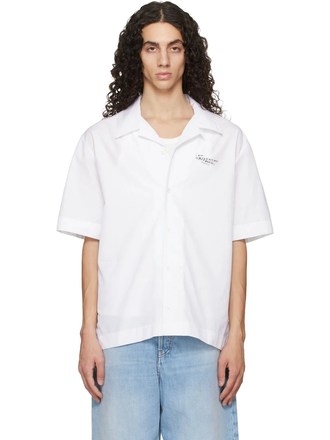 White Poplin 'GIVENCHY Stamp Print' Shirt - 1