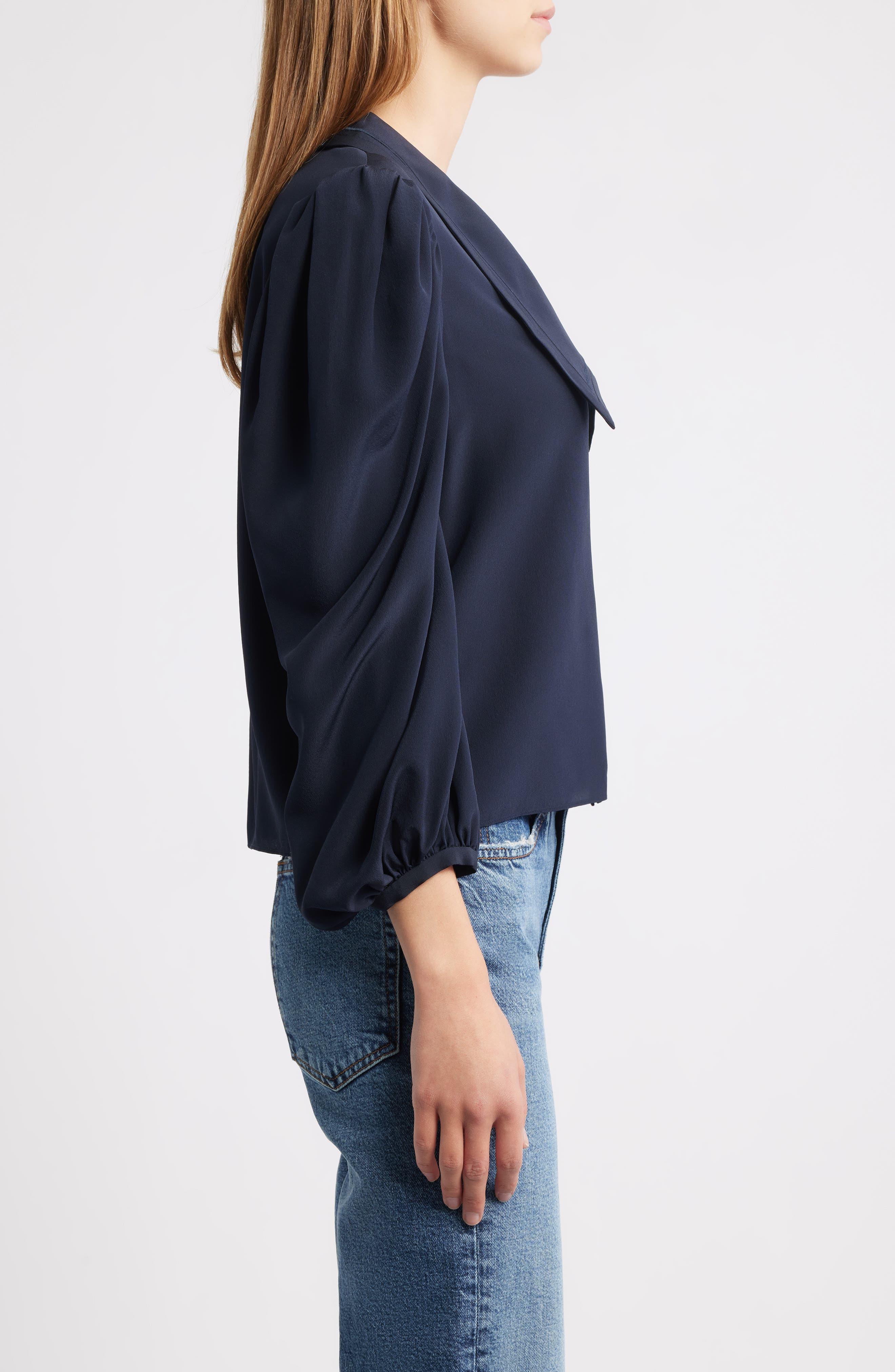 FRAME The Long Sleeve Silk Sailor Shirt in Navy at Nordstrom - 3