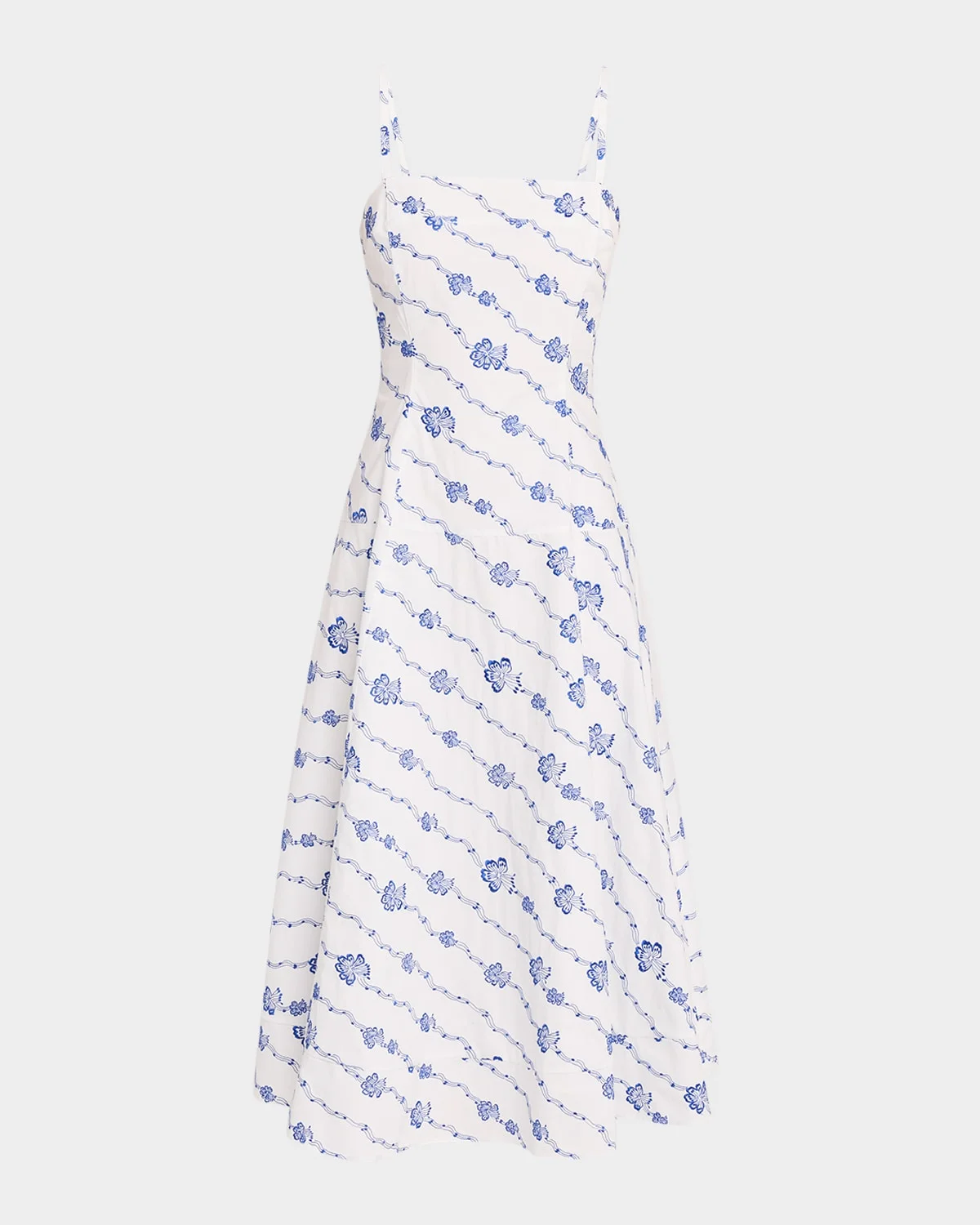 Drop Me A Note Embroidered Poplin Sleeveless Midi Dress - 1