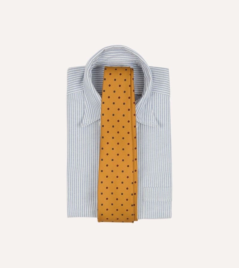 Drake's Mustard Flowers and Diamonds Print Silk Self Tipped Tie outlook