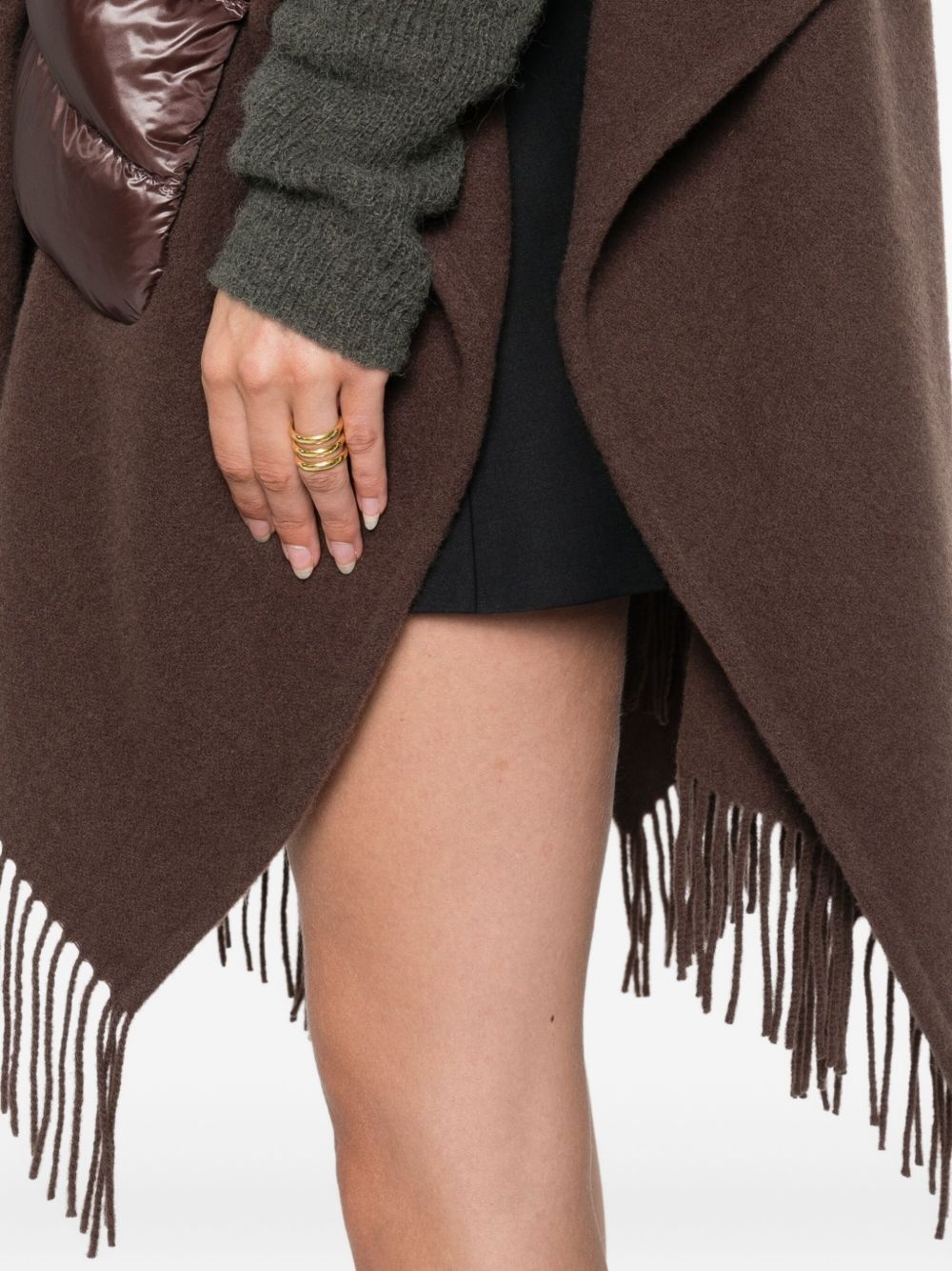 quilted-pocket fringe poncho - 5