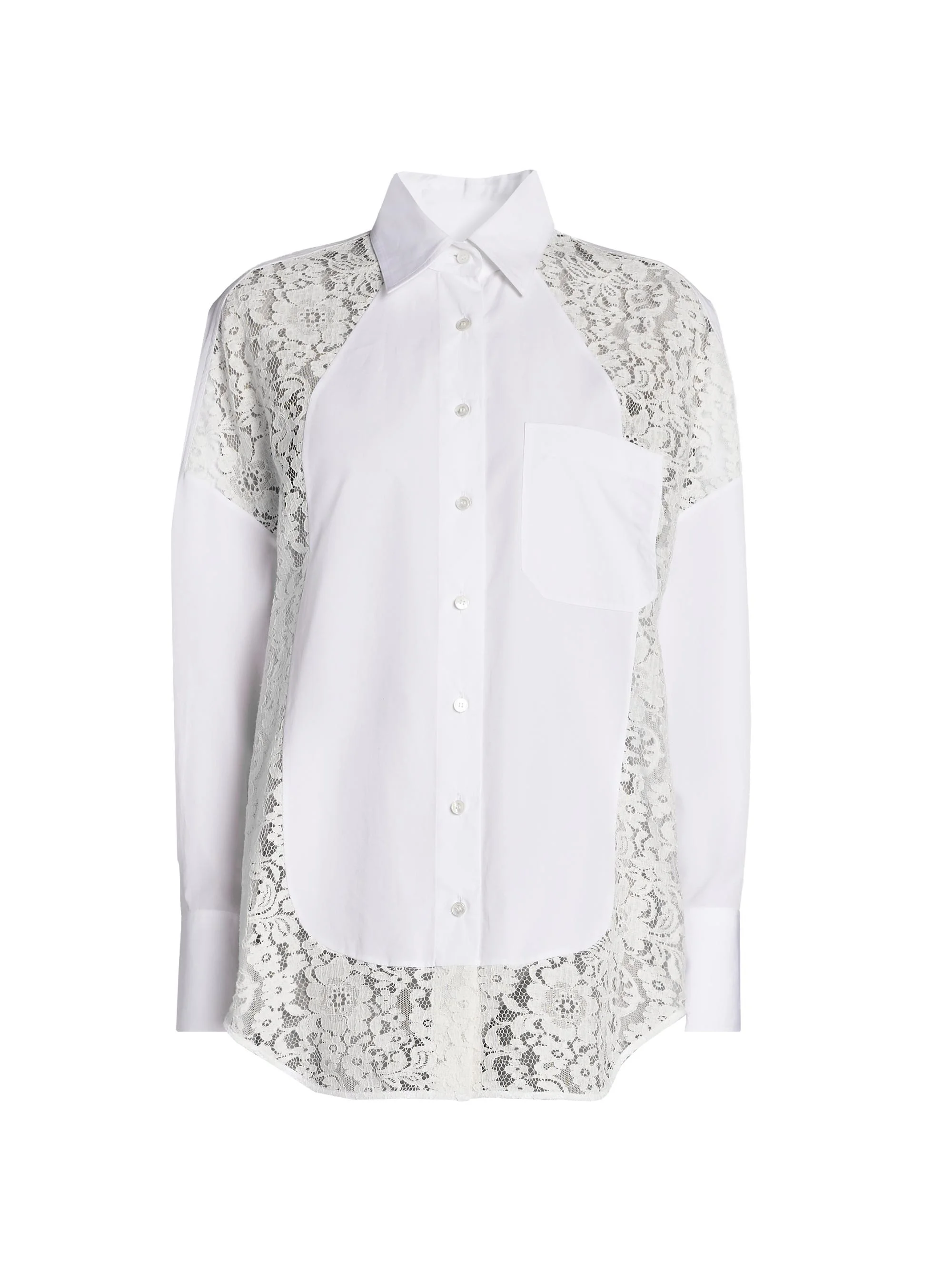 Women's Lace-Paneled Cotton Poplin Shirt - Pure White - 1