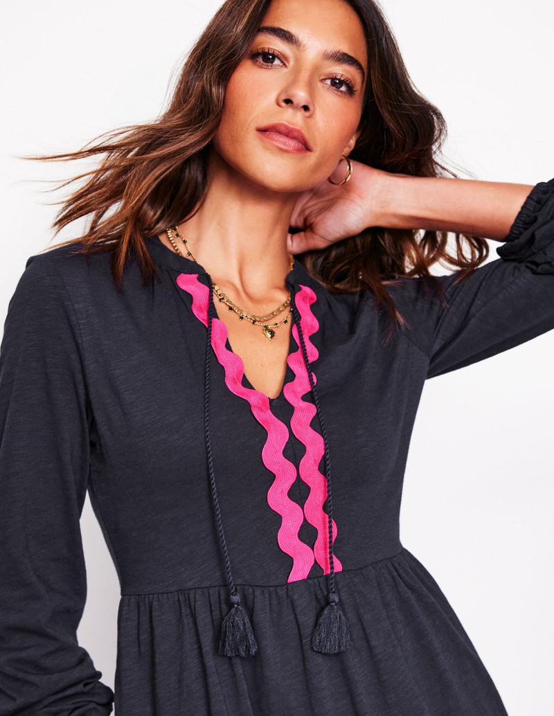 Corinna Ric Rac Jersey Dress-Navy 7