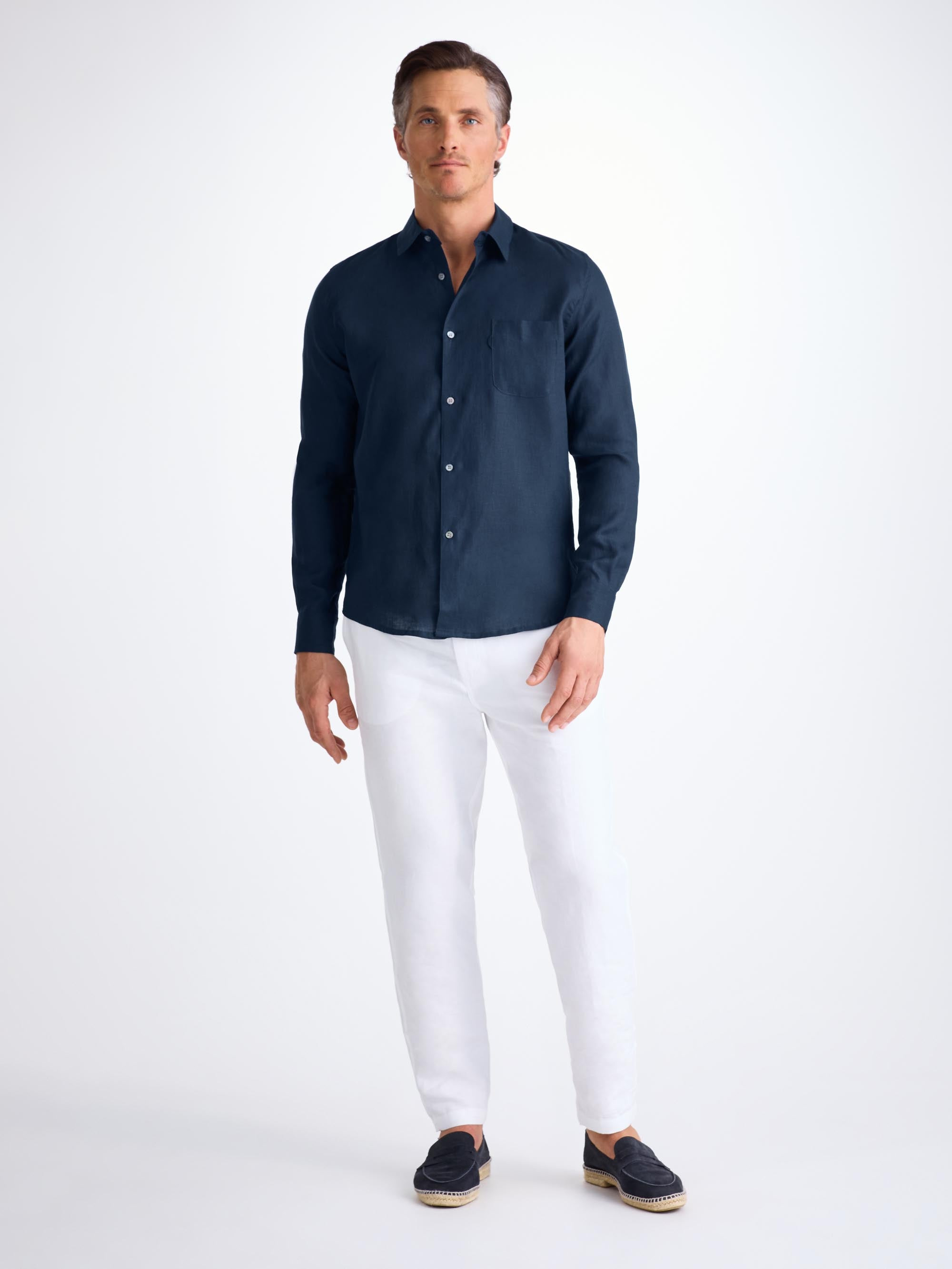Men's Shirt Monaco 2 Linen Navy - 3