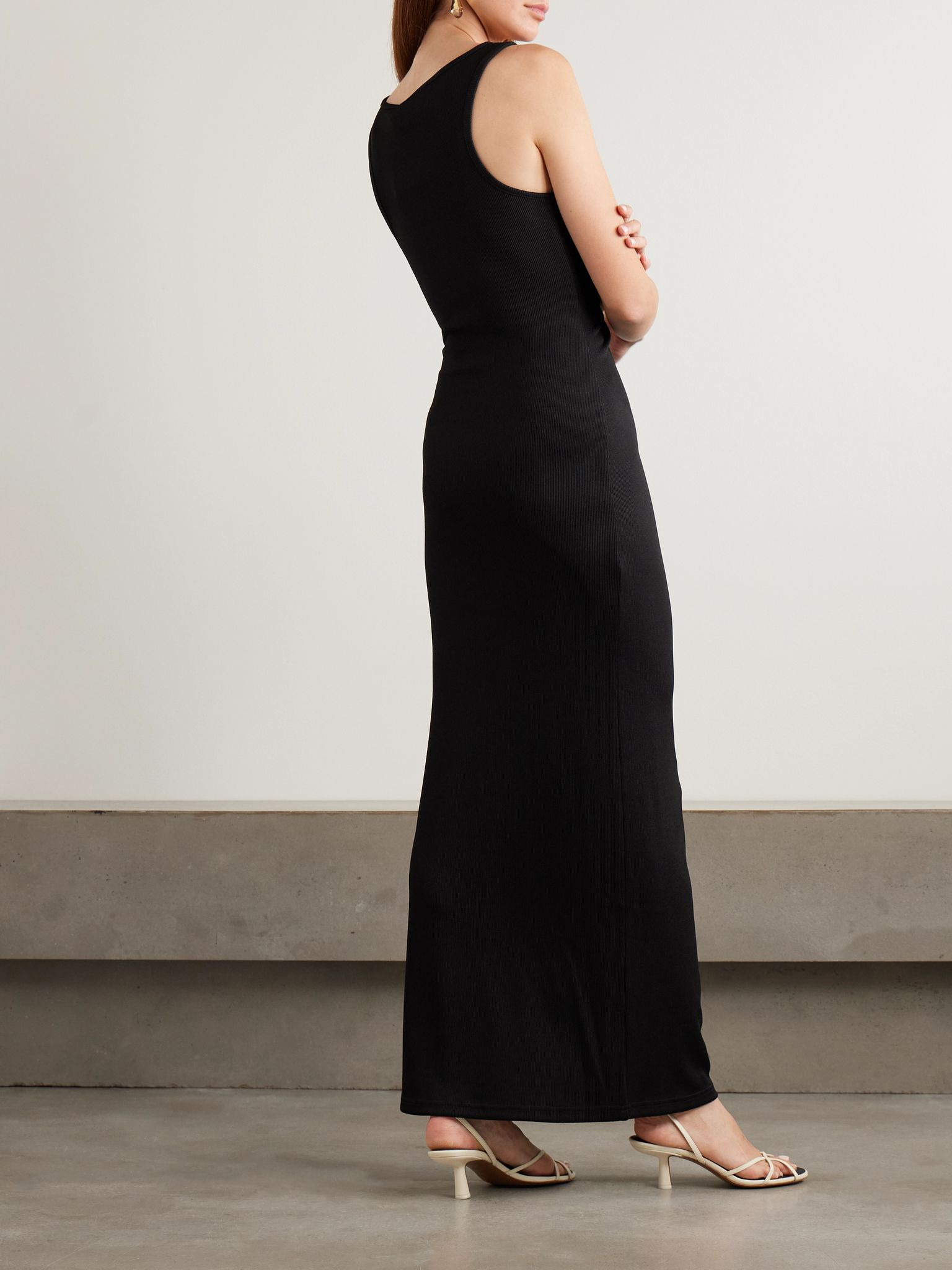 Crystal-embellished ruched stretch-jersey maxi dress Black - 3
