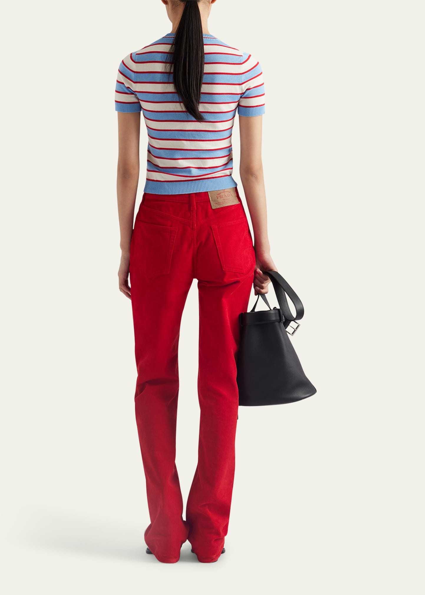 Striped Short Sleeve Cotton Sweater - 3