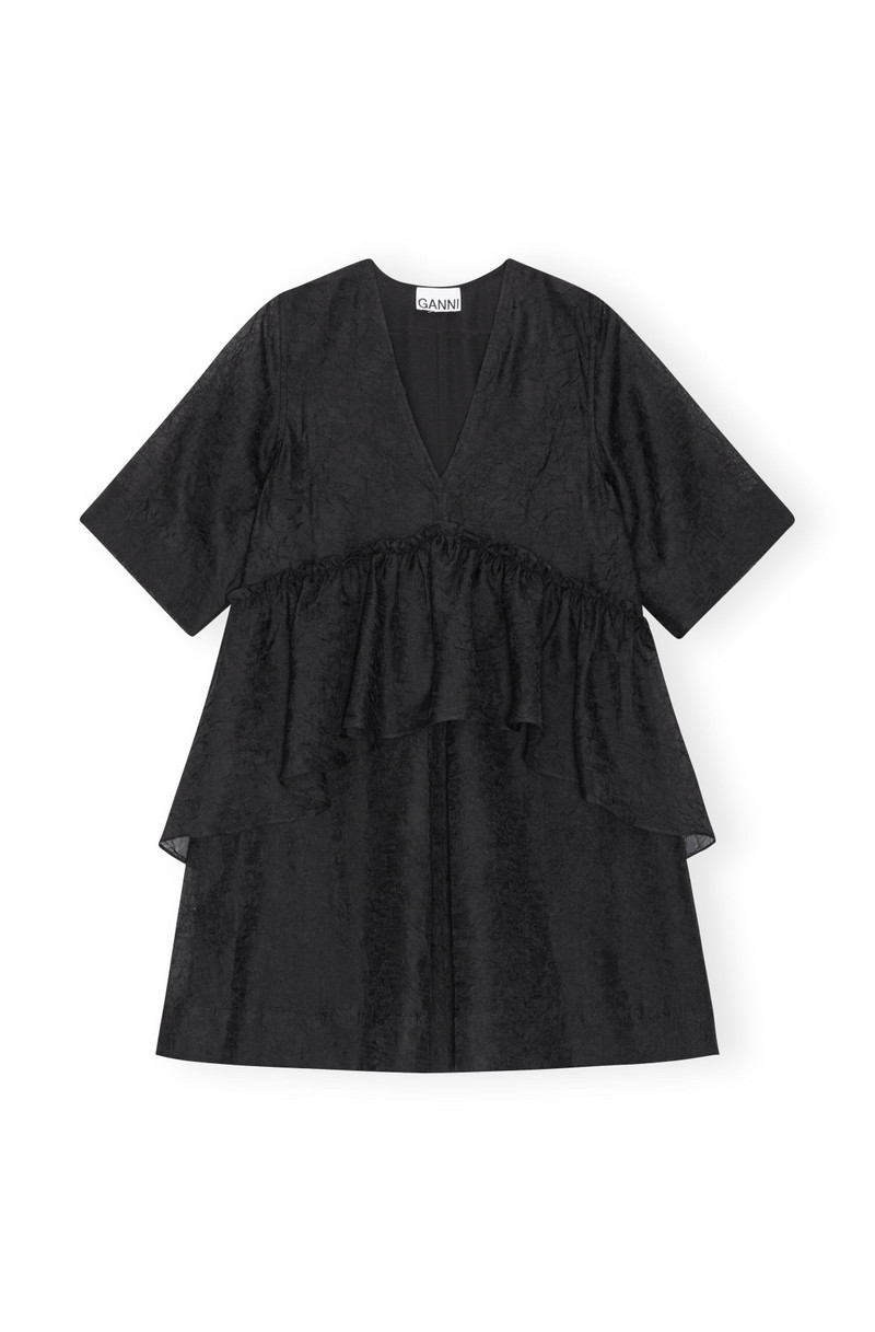 BLACK CRINKLED GEORGETTE FLOUNCE MINI DRESS 1
