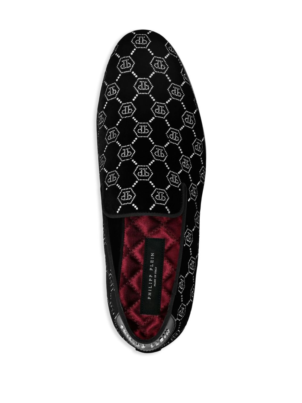 rhinestone-monogram velvet loafers - 3