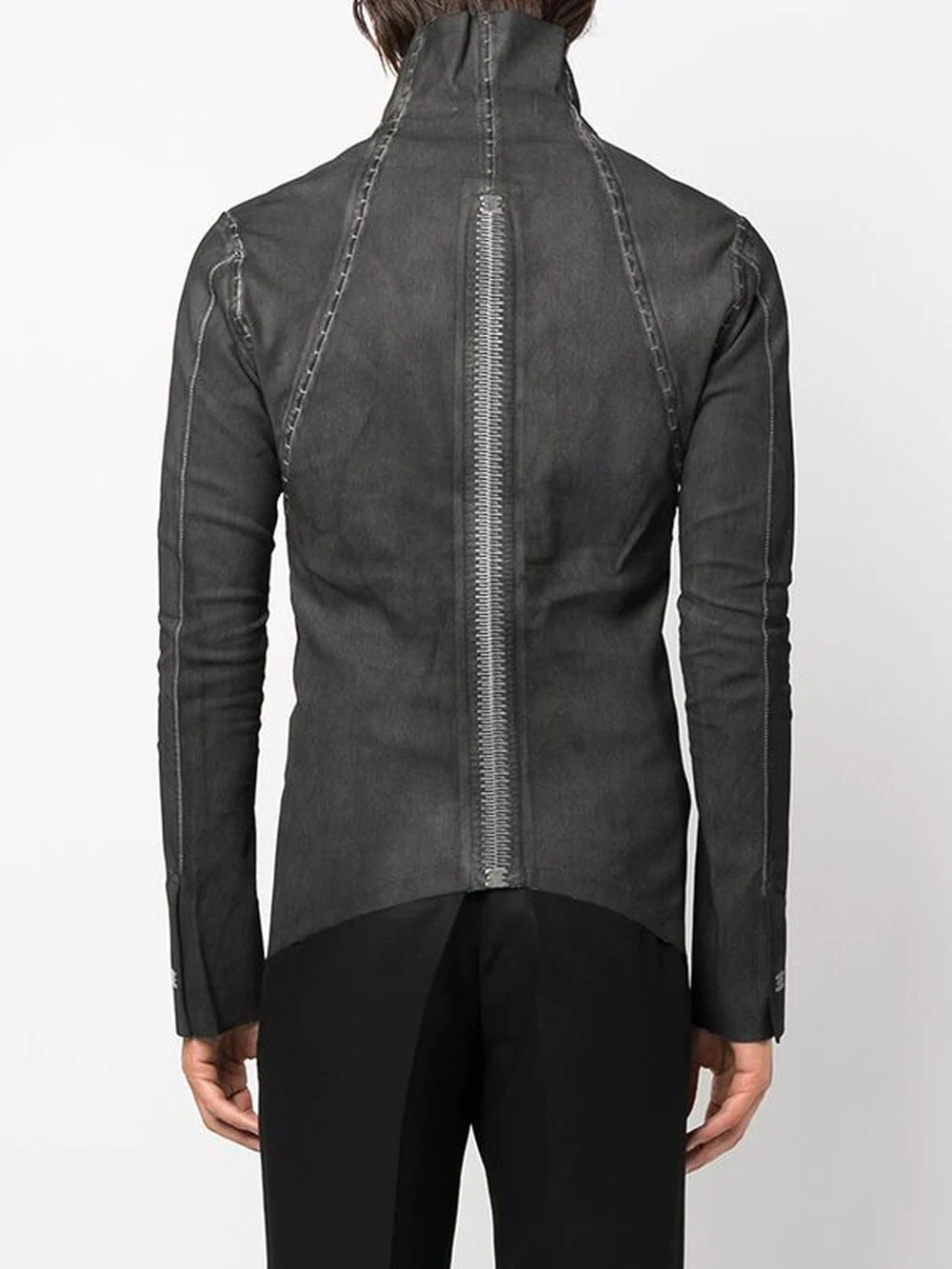 zip-fastening leather jacket - 4