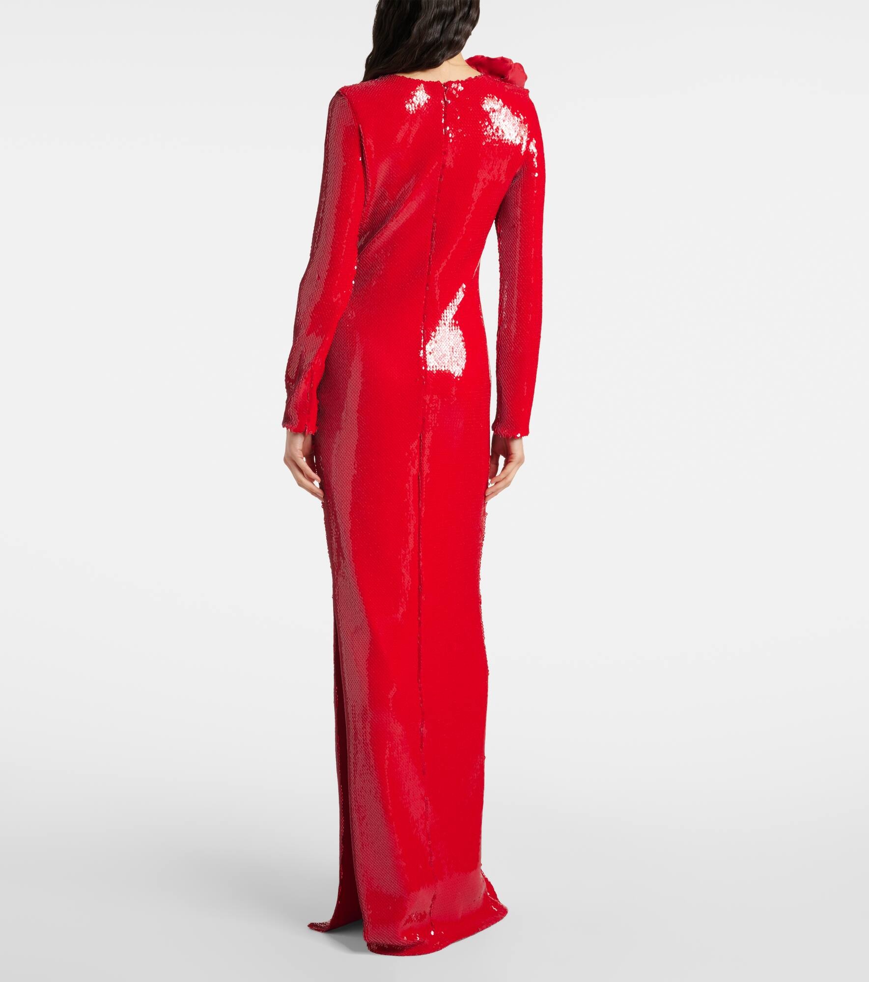 Floral-appliqué sequined gown - 3