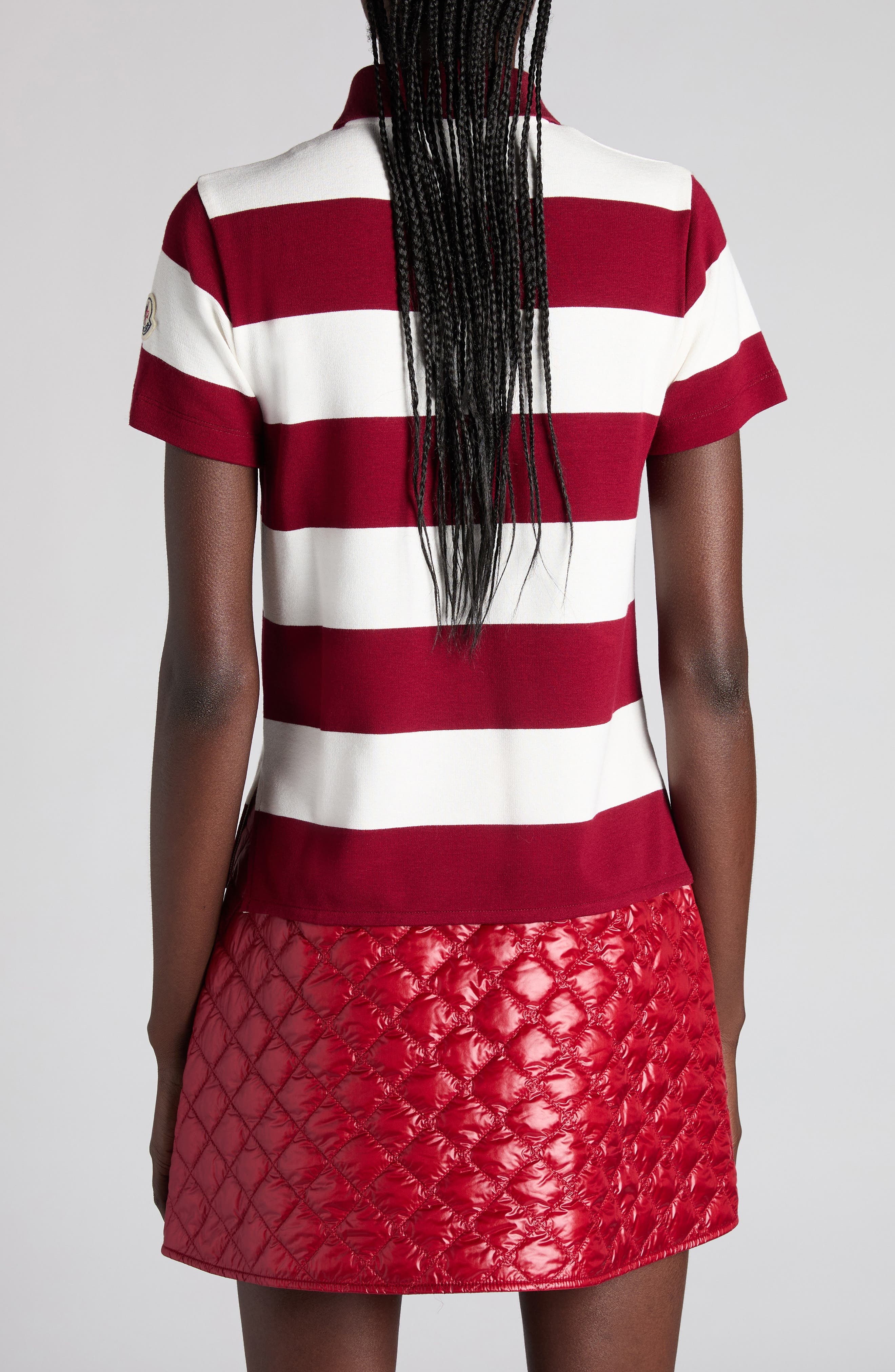 Moncler Stripe Polo in White/Bordeaux at Nordstrom - 3