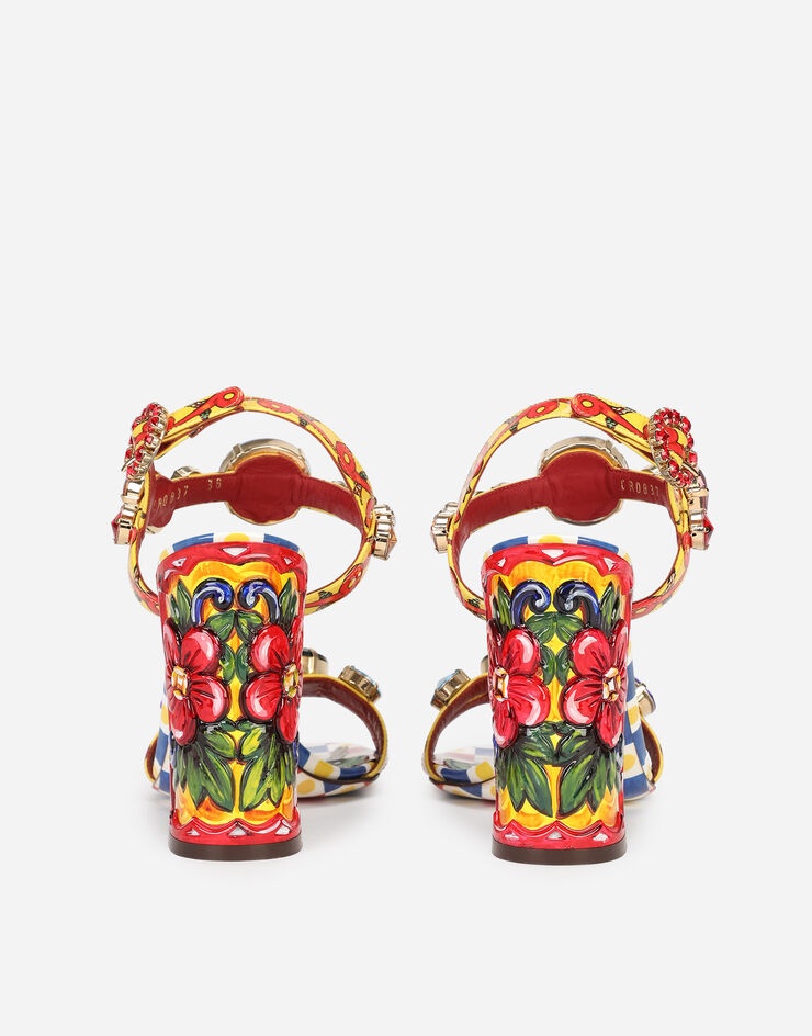 Carretto-print patent leather sandals with bejeweled appliqué - 4