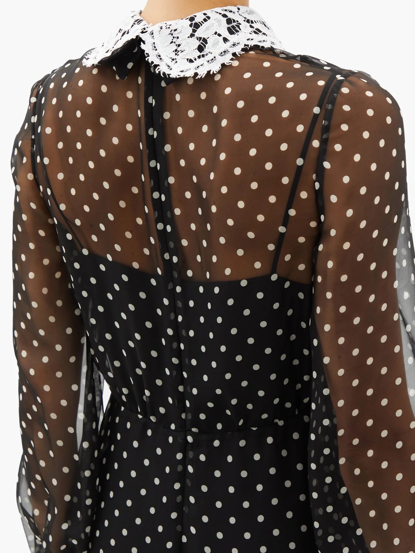 Lace-collar polka-dot chiffon gown - 3