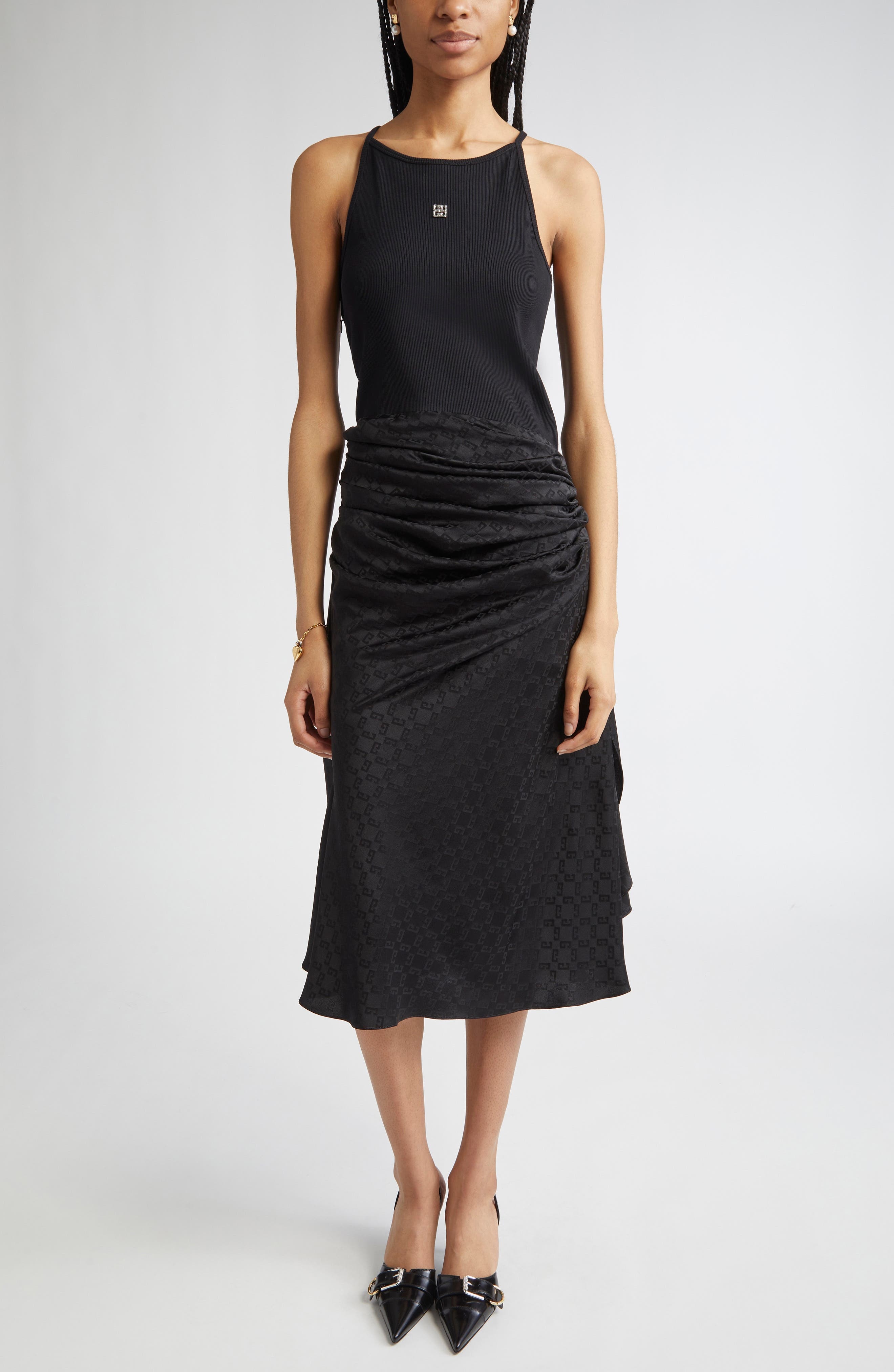 Givenchy Mixed Media Midi Dress in Black at Nordstrom - 1