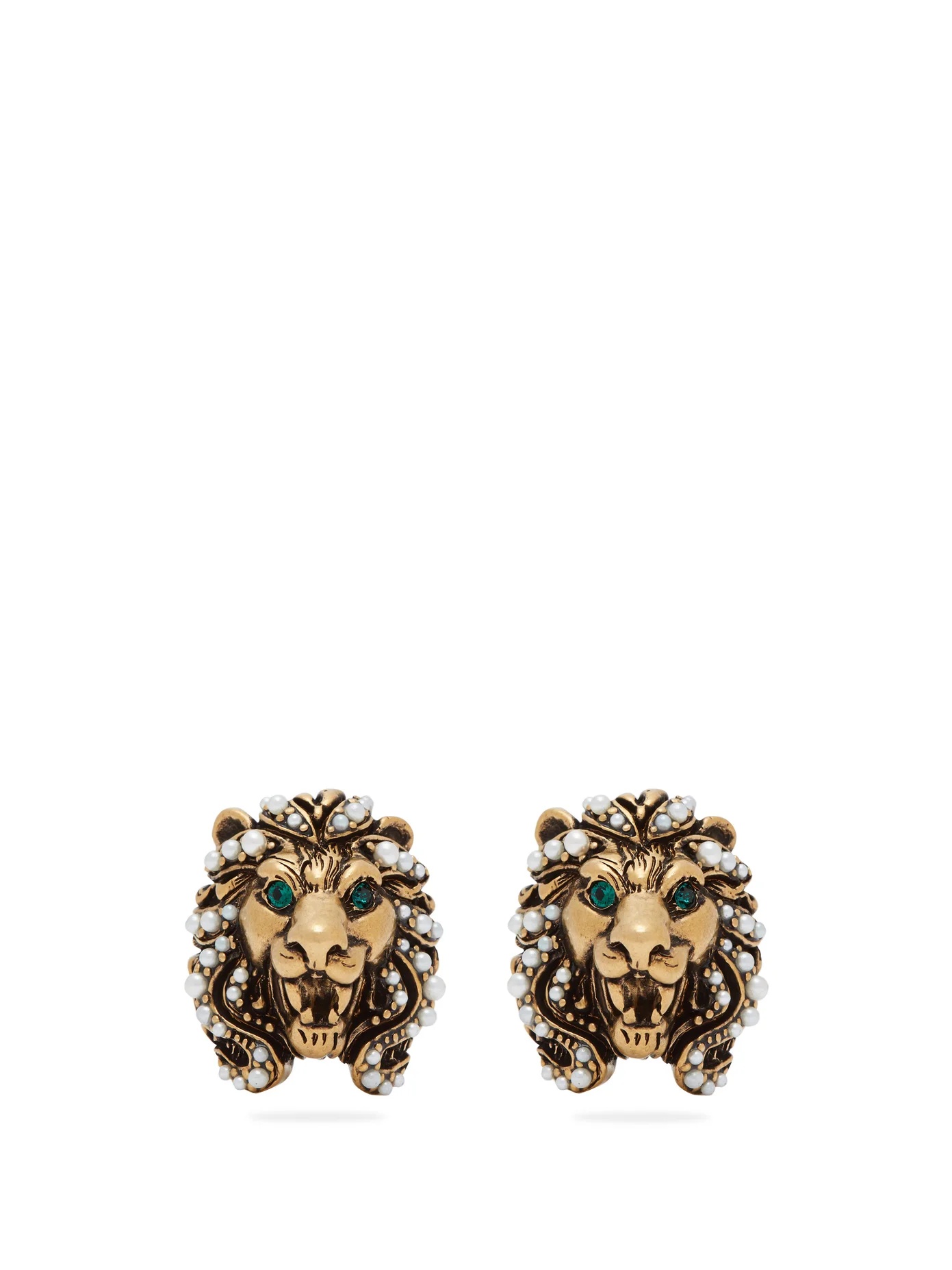 Lion faux pearl-embellished clip earrings - 1