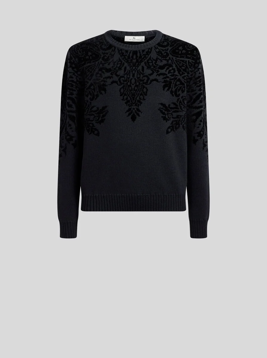 WOOL-BLEND JACQUARD SWEATER WITH CHENILLE MOTIF - 1