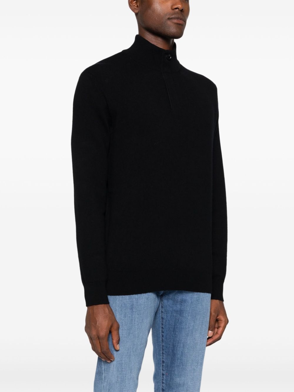 Black Oasi Cashmere Zip Mock Neck Sweater - 3