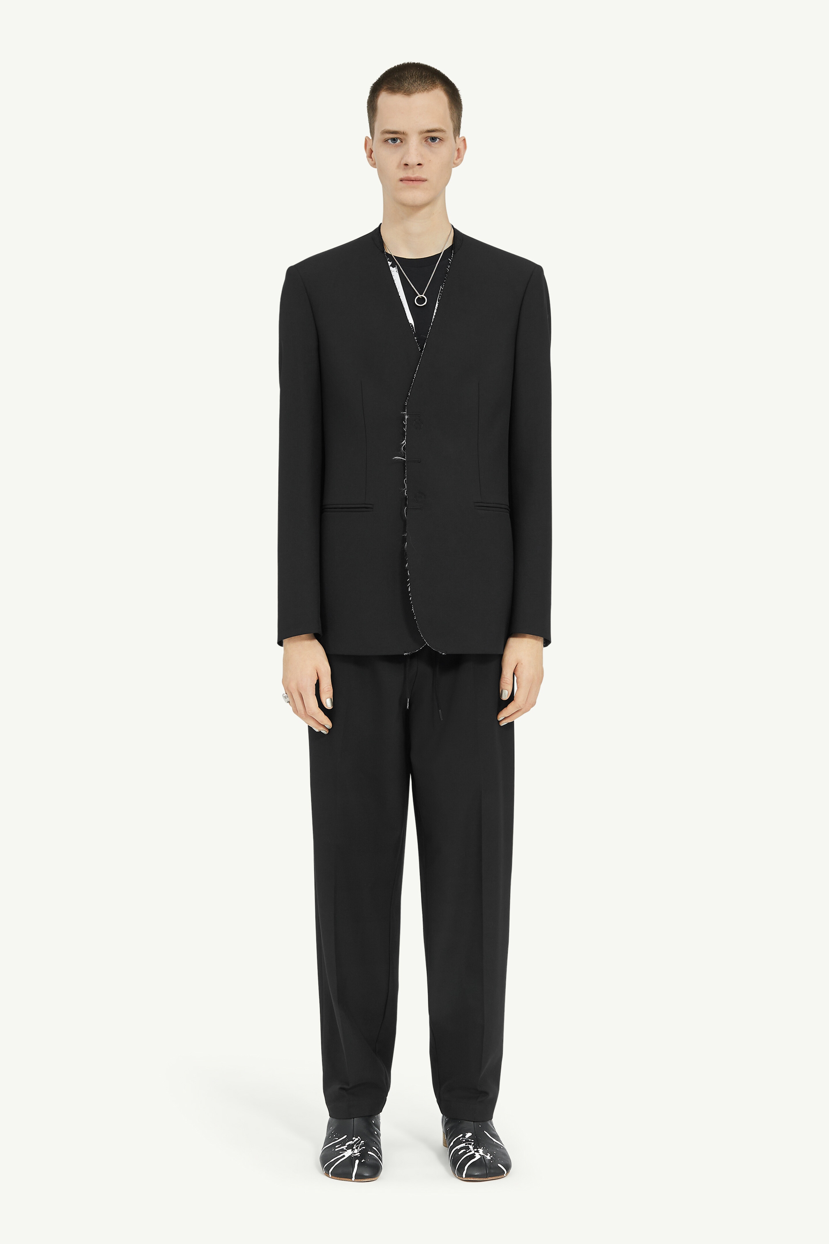 Collarless Tailoring Wool Suit Jacket - 2