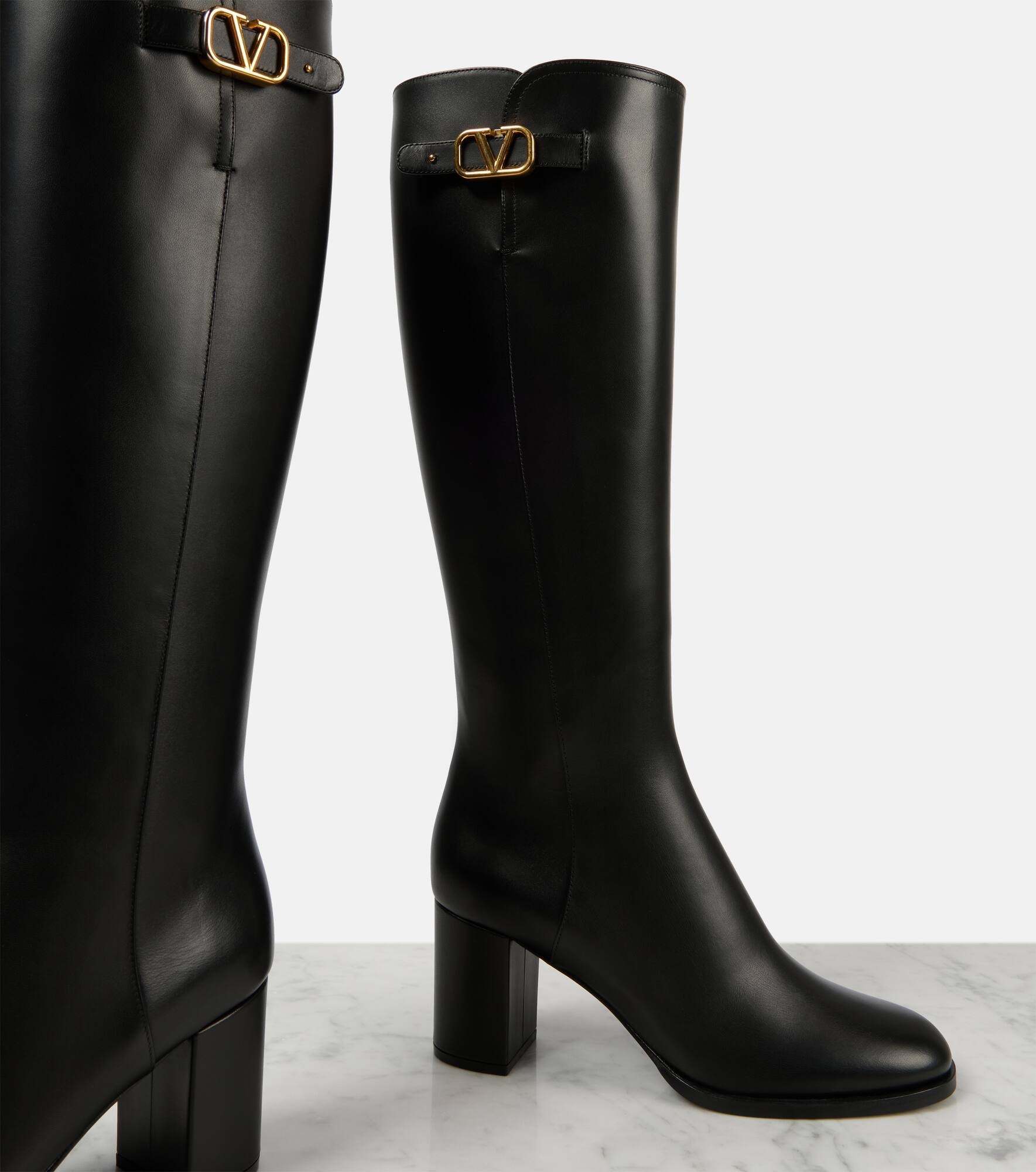 VLogo Signature leather knee-high boots - 5